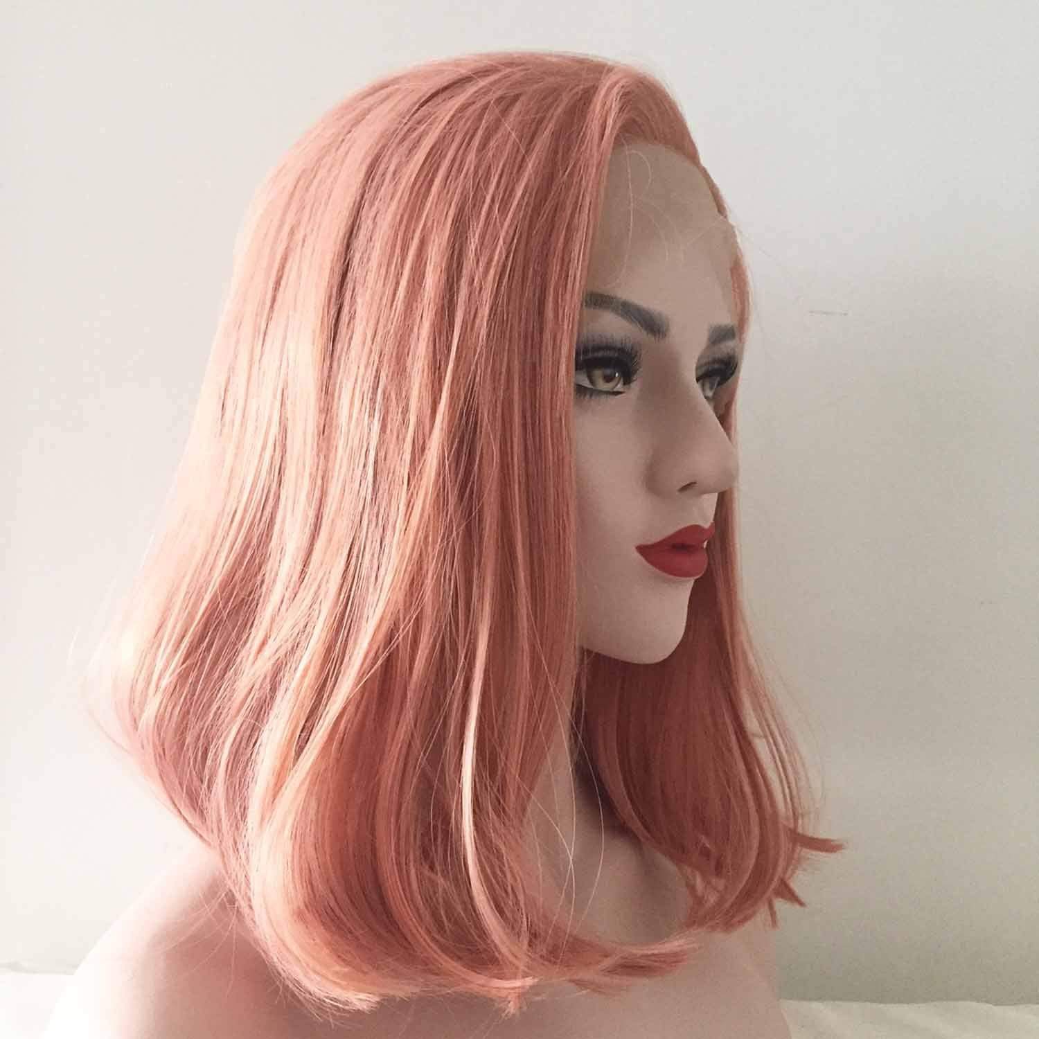 nevermindyrhead Women Lace Front Pink Side Part Shoulder Length Long Straight Hair Wig