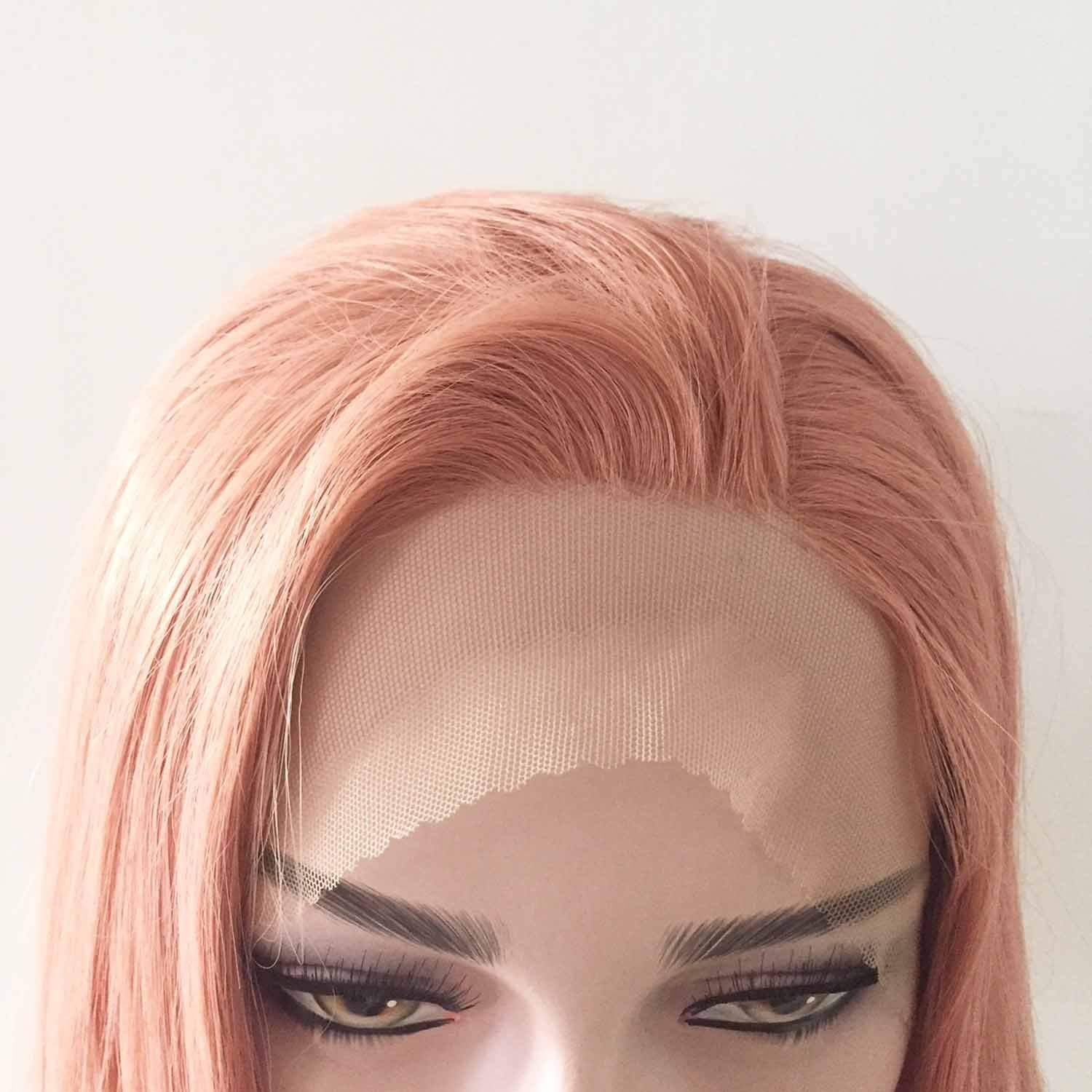 nevermindyrhead Women Lace Front Pink Side Part Shoulder Length Long Straight Hair Wig