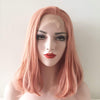 Women Pink Lace Front Medium Length Straight Side Part Wig