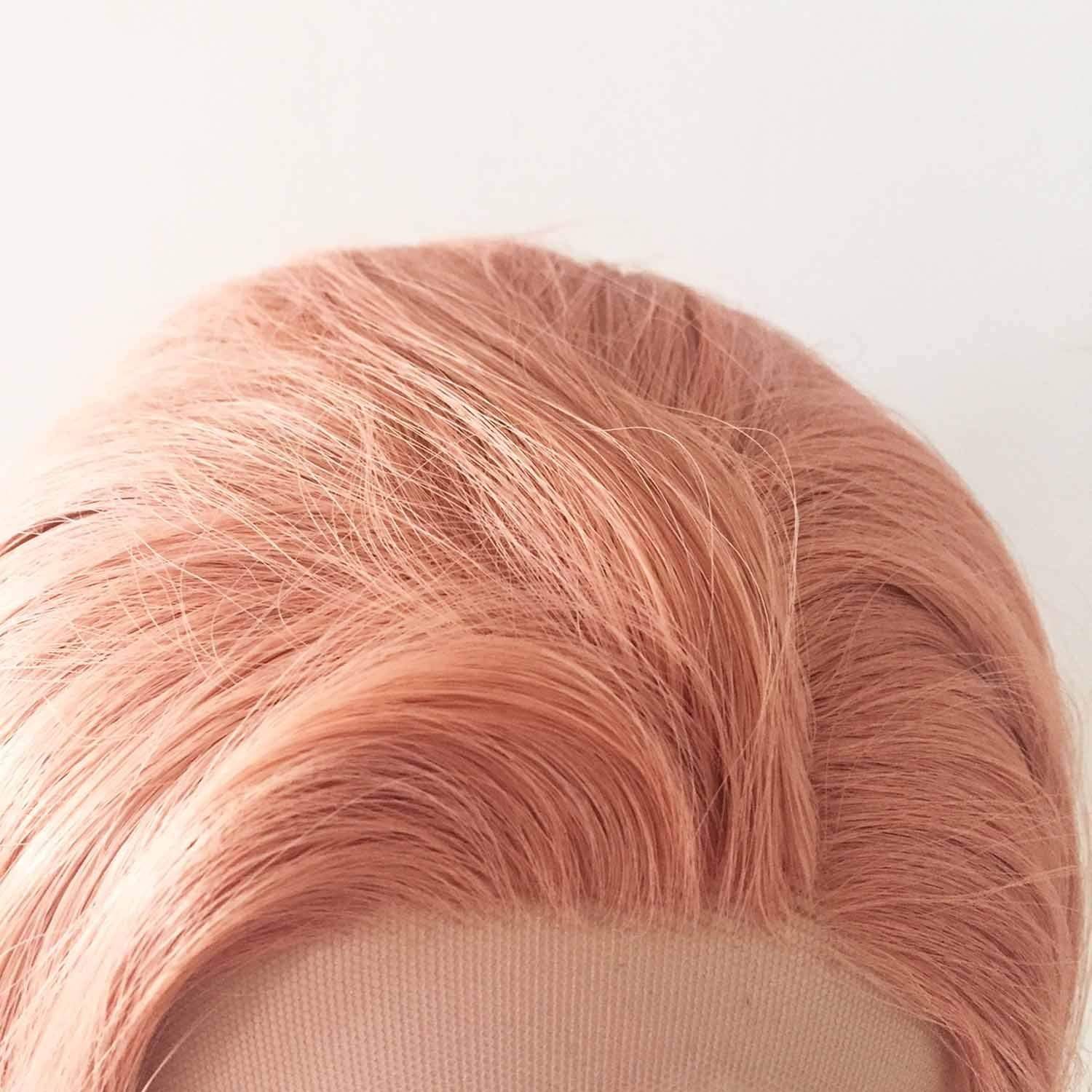 nevermindyrhead Women Lace Front Pink Side Part Shoulder Length Long Straight Hair Wig