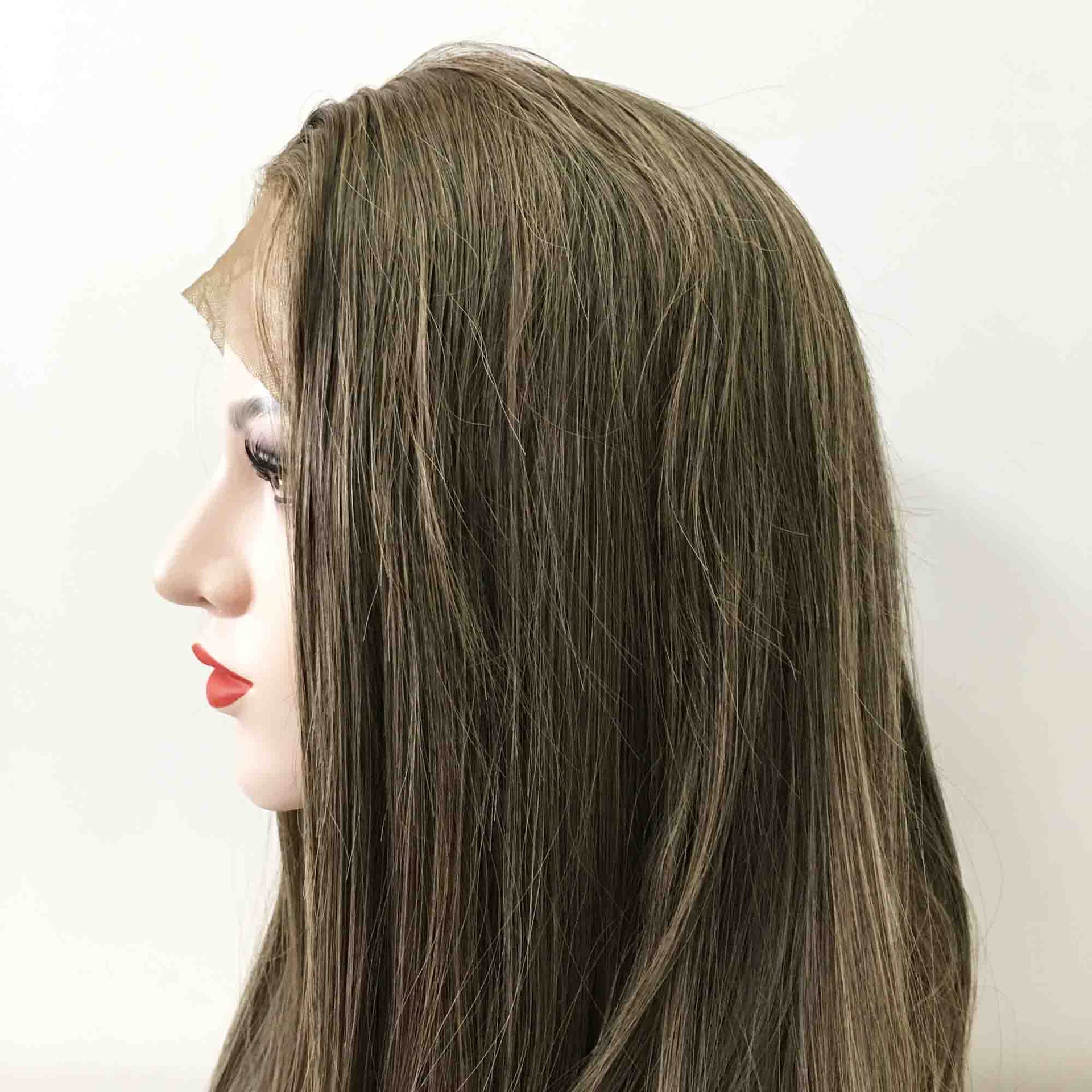 nevermindyrhead Women Lace Front Very Dark Brown Ash Blonde Highlight Long Straight Middle Part Wig