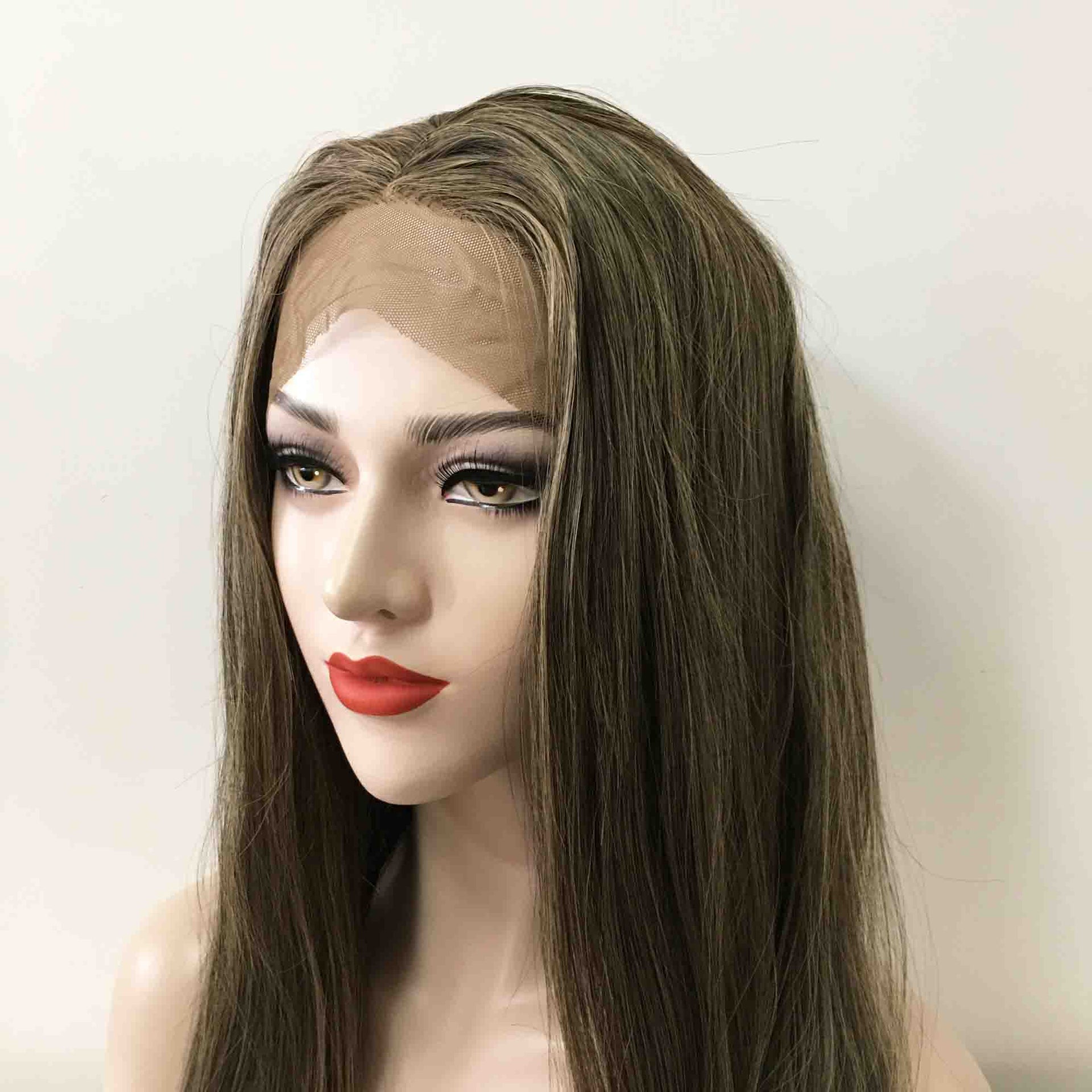 nevermindyrhead Women Lace Front Very Dark Brown Ash Blonde Highlight Long Straight Middle Part Wig