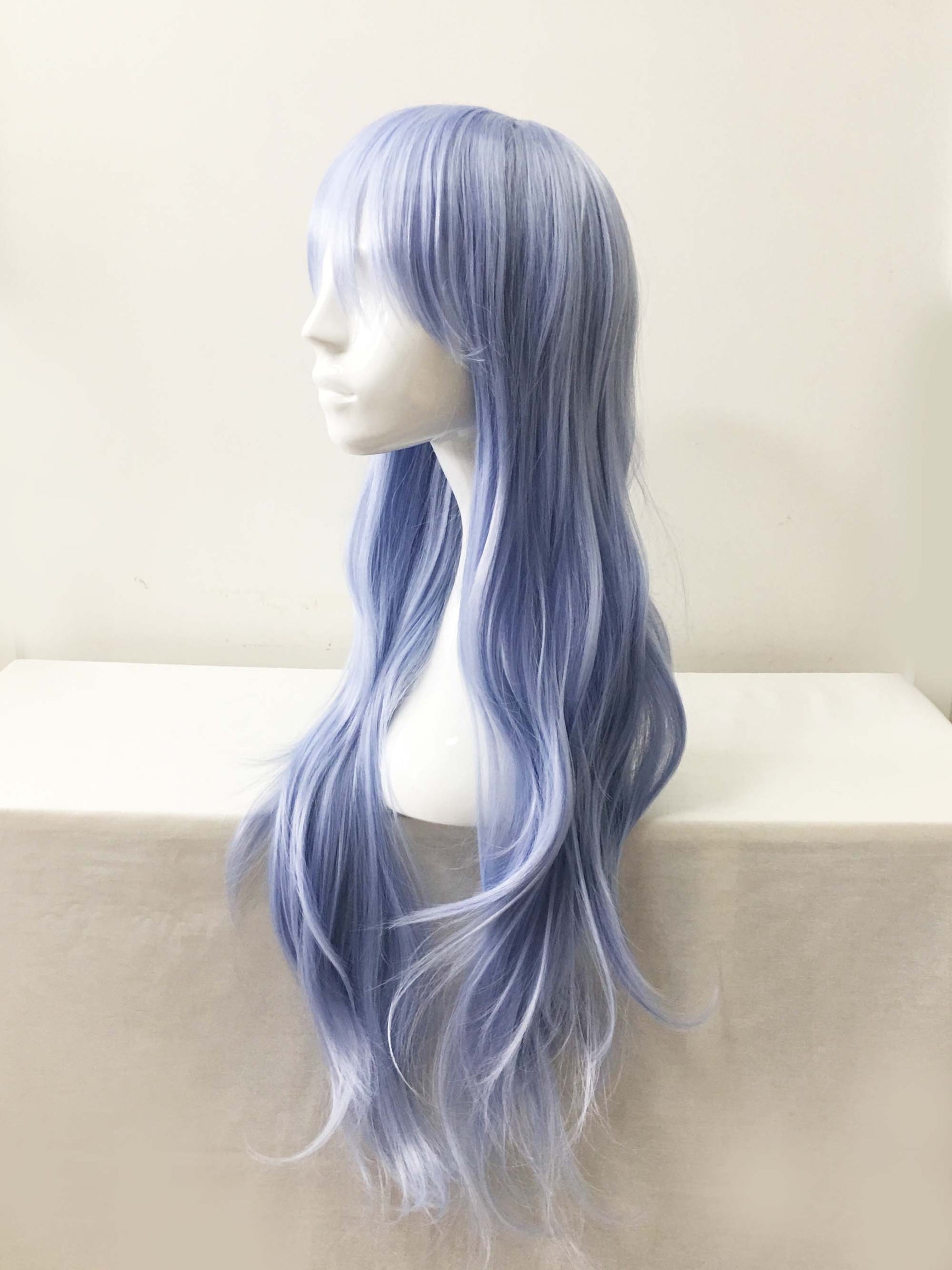 nevermindyrhead Women Light Blue Pastel Long Wavy Fringe Bangs Cosplay Wig
