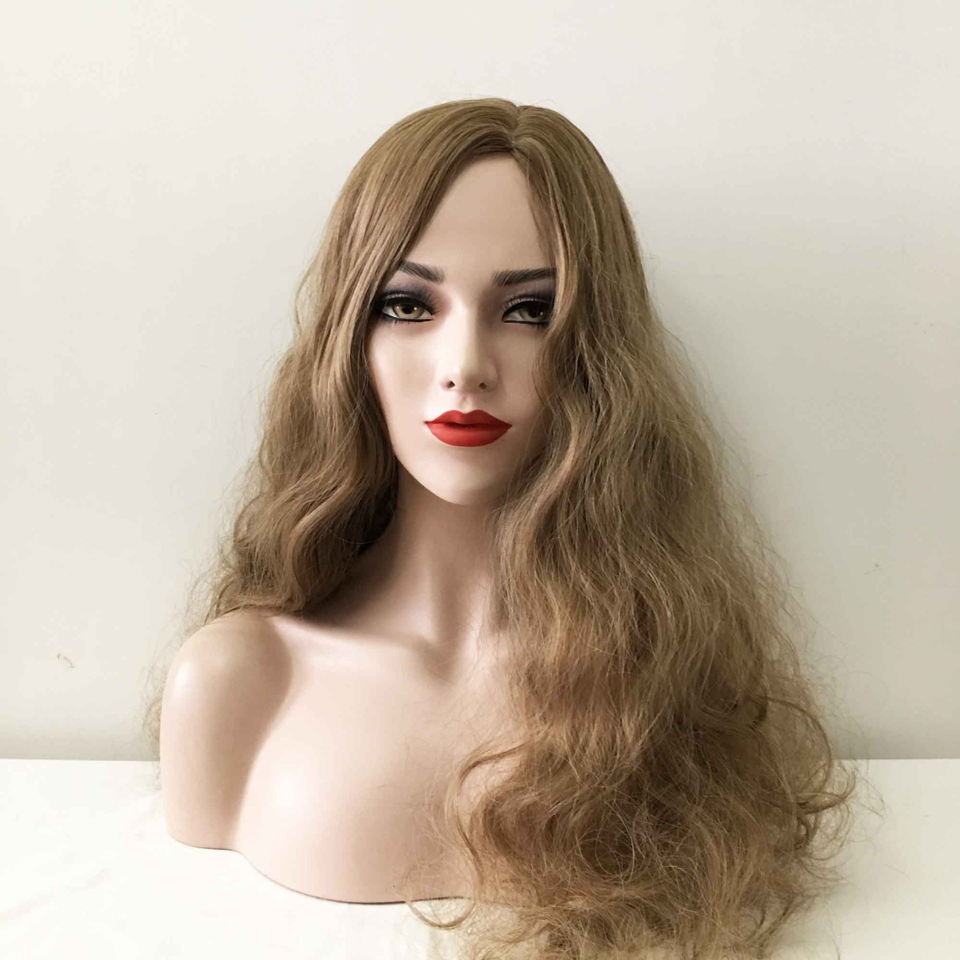 nevermindyrhead Women Light Brown Long Curly Frizzy Side Part Frizzy Wig