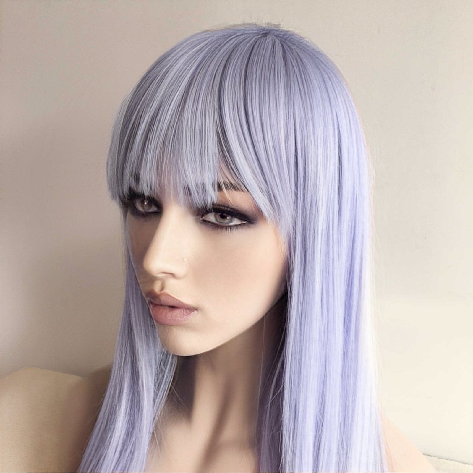 nevermindyrhead Women Light Lavender Purple And Blue Ombre Long Straight Fringe Bangs Wig