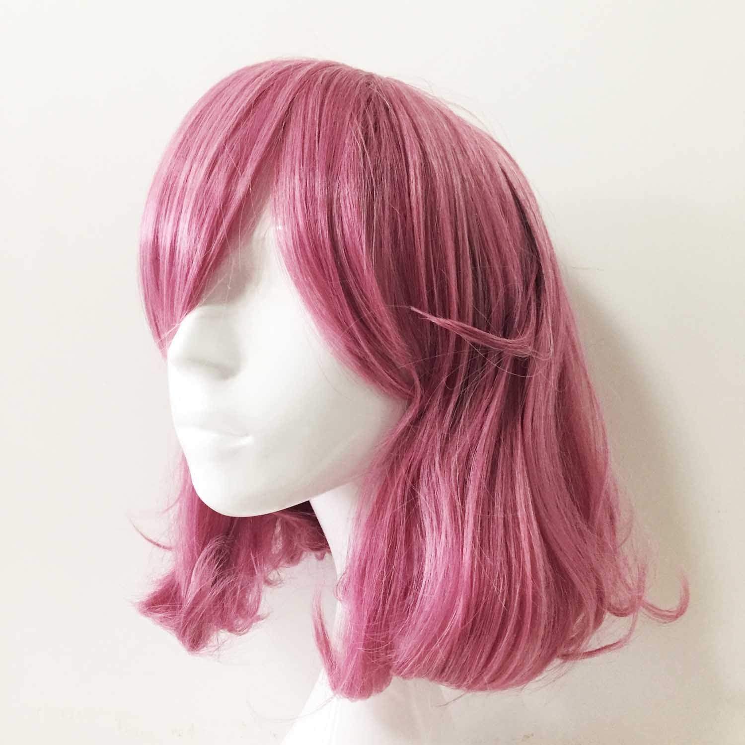 nevermindyrhead Women Magenta Pink Medium Length Straight Fringe Bangs Cosplay Wig