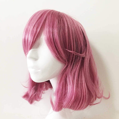 Women Magenta Pink Medium Length Straight Fringe Bangs Cosplay Wig