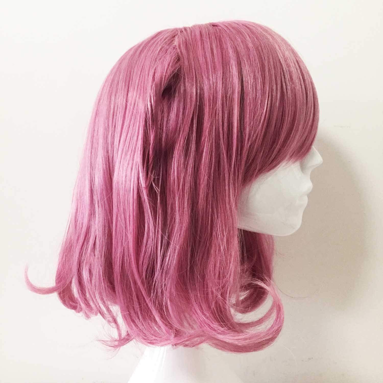 nevermindyrhead Women Magenta Pink Medium Length Straight Fringe Bangs Cosplay Wig