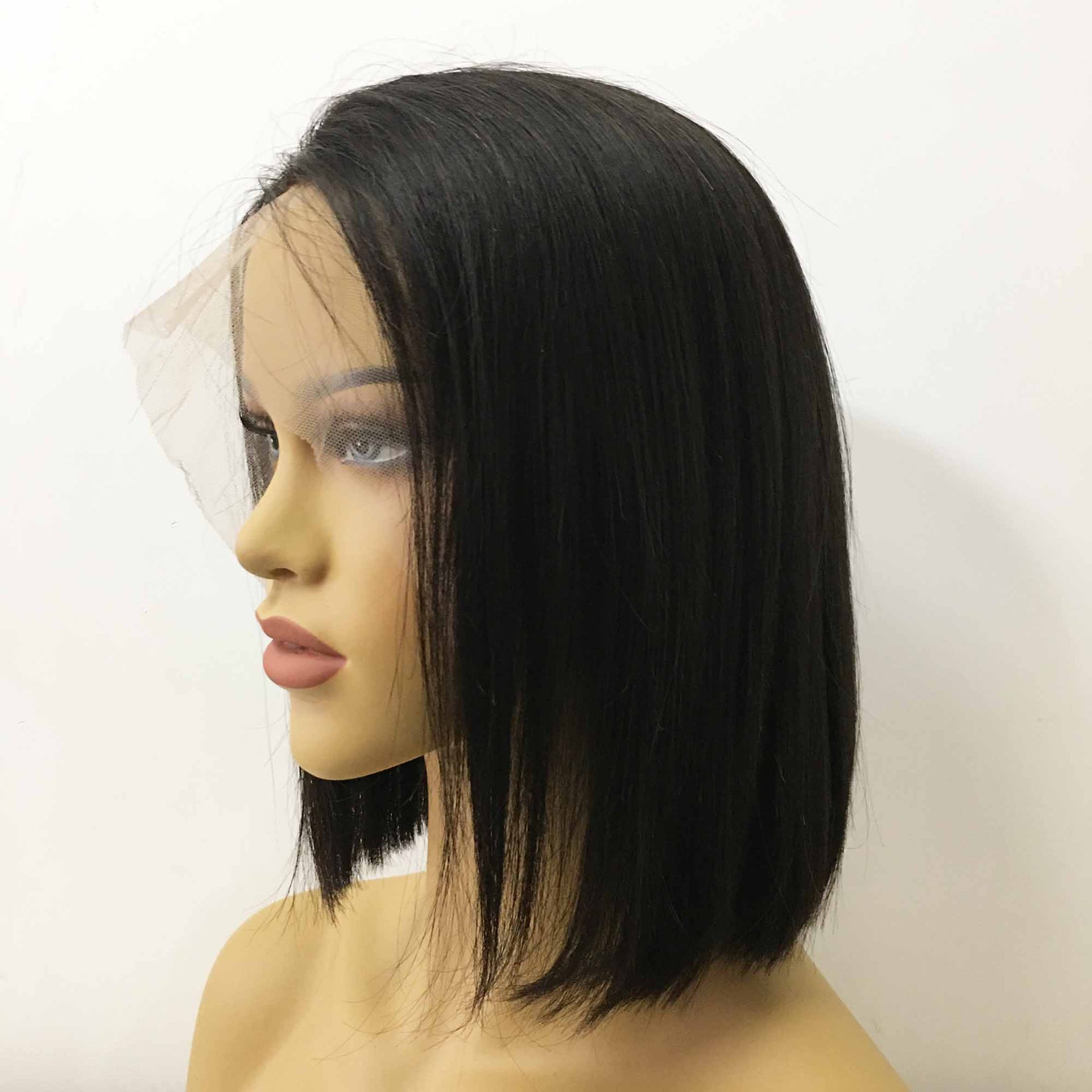nevermindyrhead Women Natural Black Human Hair 13X6 Lace Front Medium Length Straight Side Part Wig