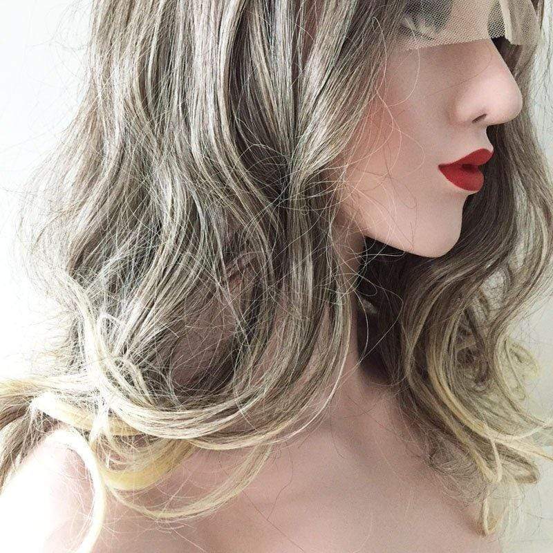 nevermindyrhead Women Ombre Blonde Grey Lace Front Long Curly Middle Part Wig