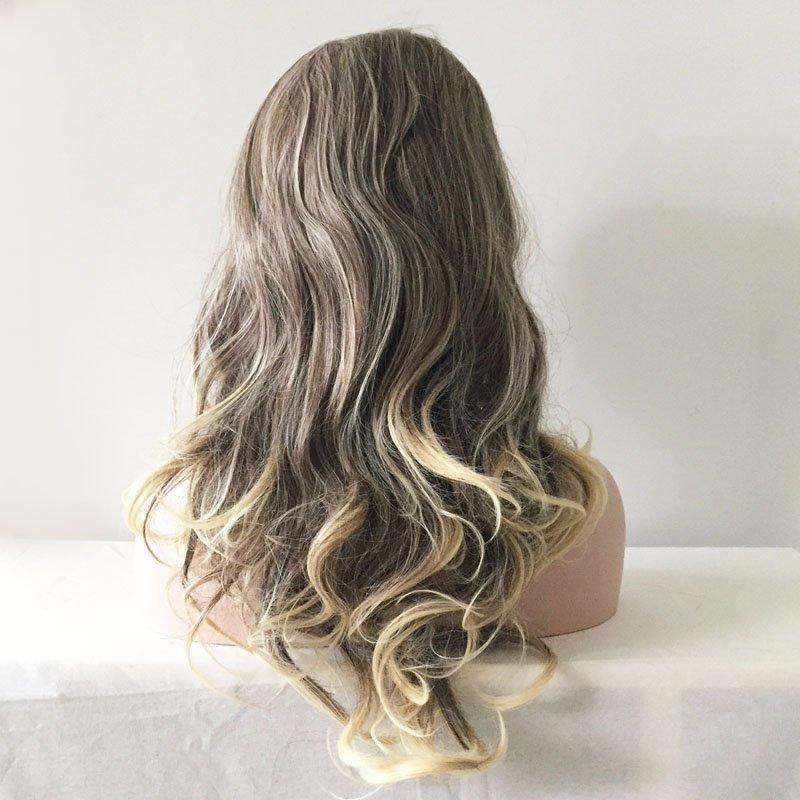 nevermindyrhead Women Ombre Blonde Grey Lace Front Long Curly Middle Part Wig