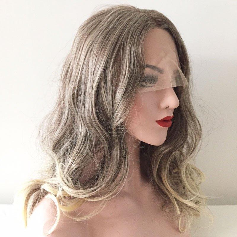 nevermindyrhead Women Ombre Blonde Grey Lace Front Long Curly Middle Part Wig