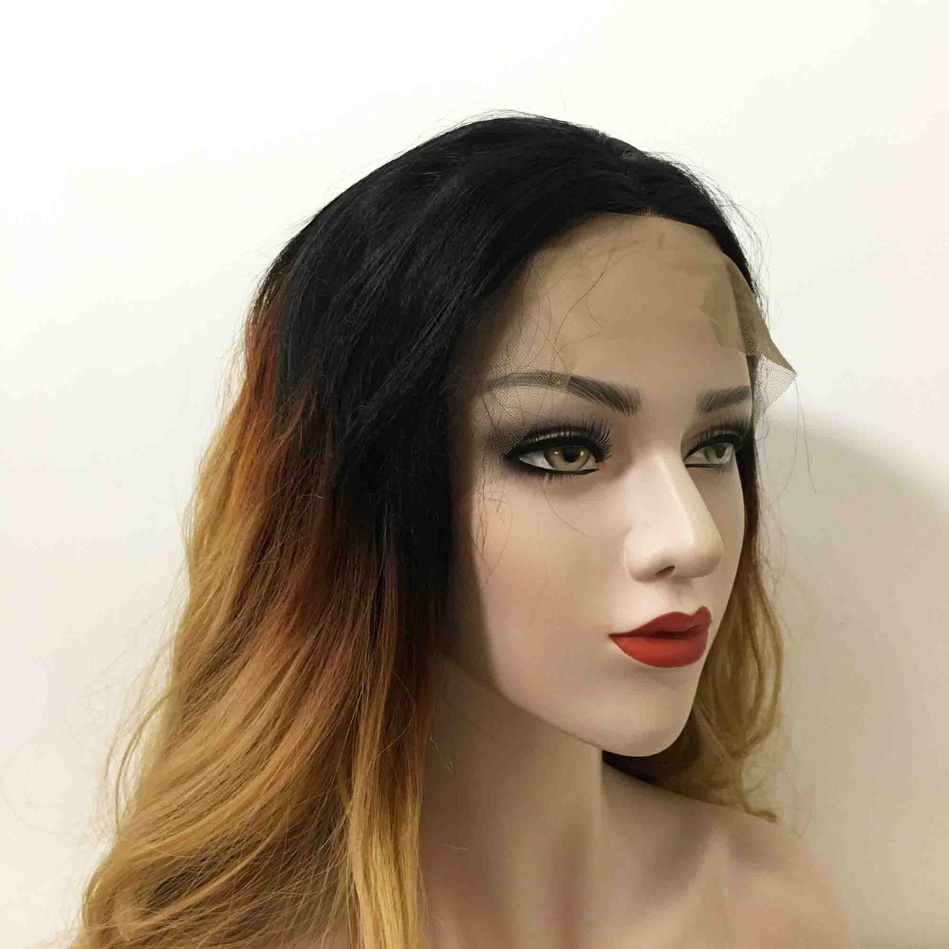 nevermindyrhead Women Ombre Brown Dark Root Lace front Long Curly Middle Part Wig