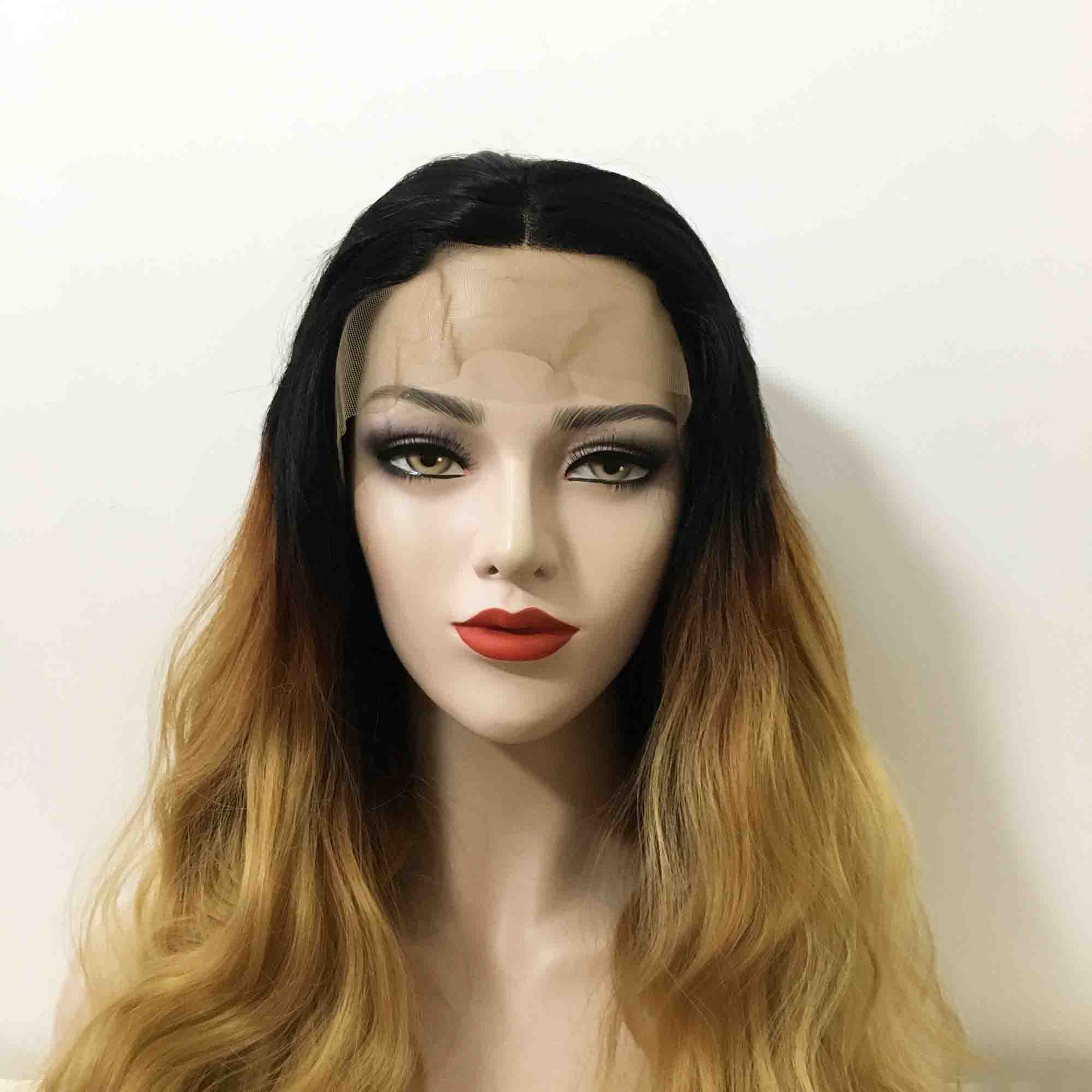 nevermindyrhead Women Ombre Brown Dark Root Lace front Long Curly Middle Part Wig