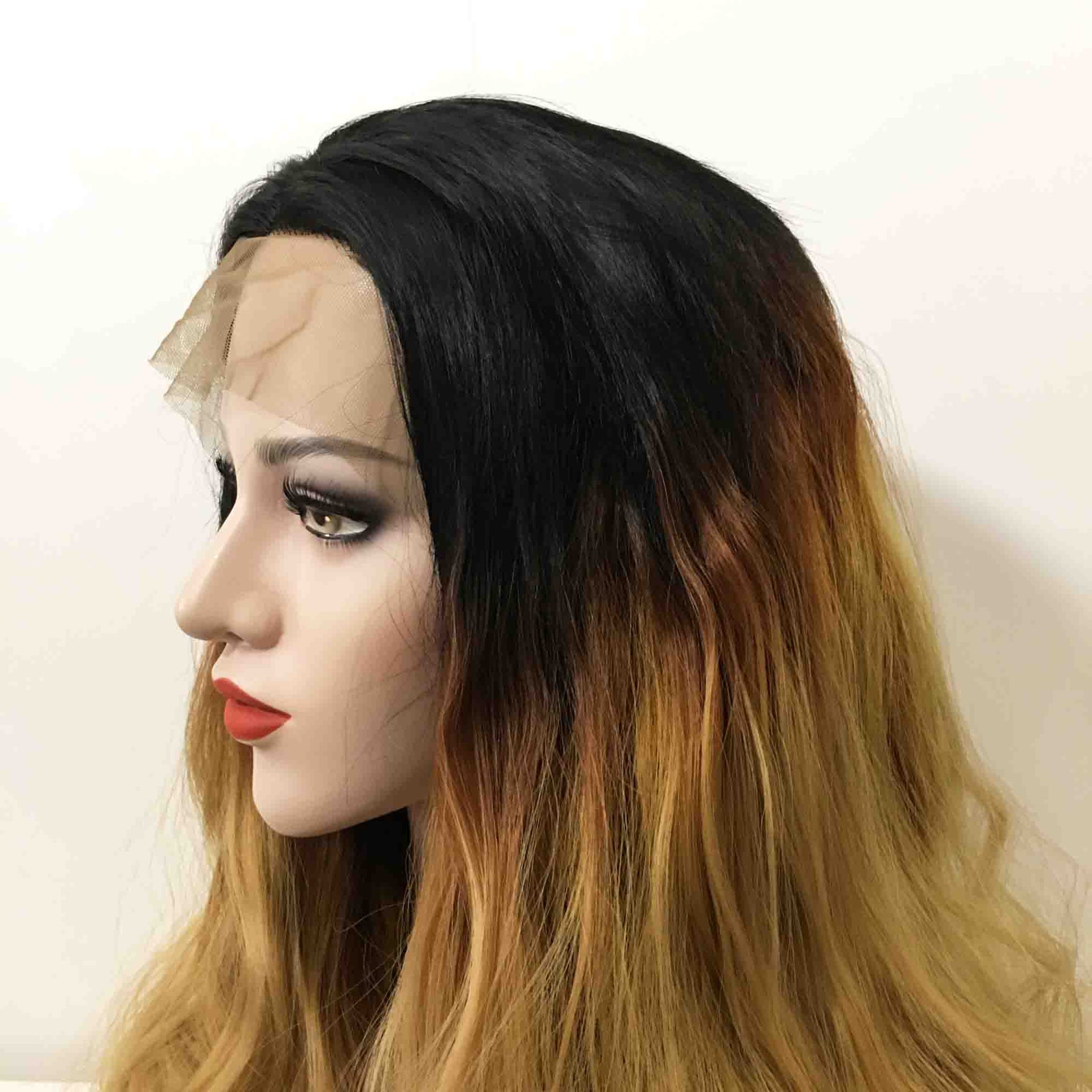 nevermindyrhead Women Ombre Brown Dark Root Lace front Long Curly Middle Part Wig