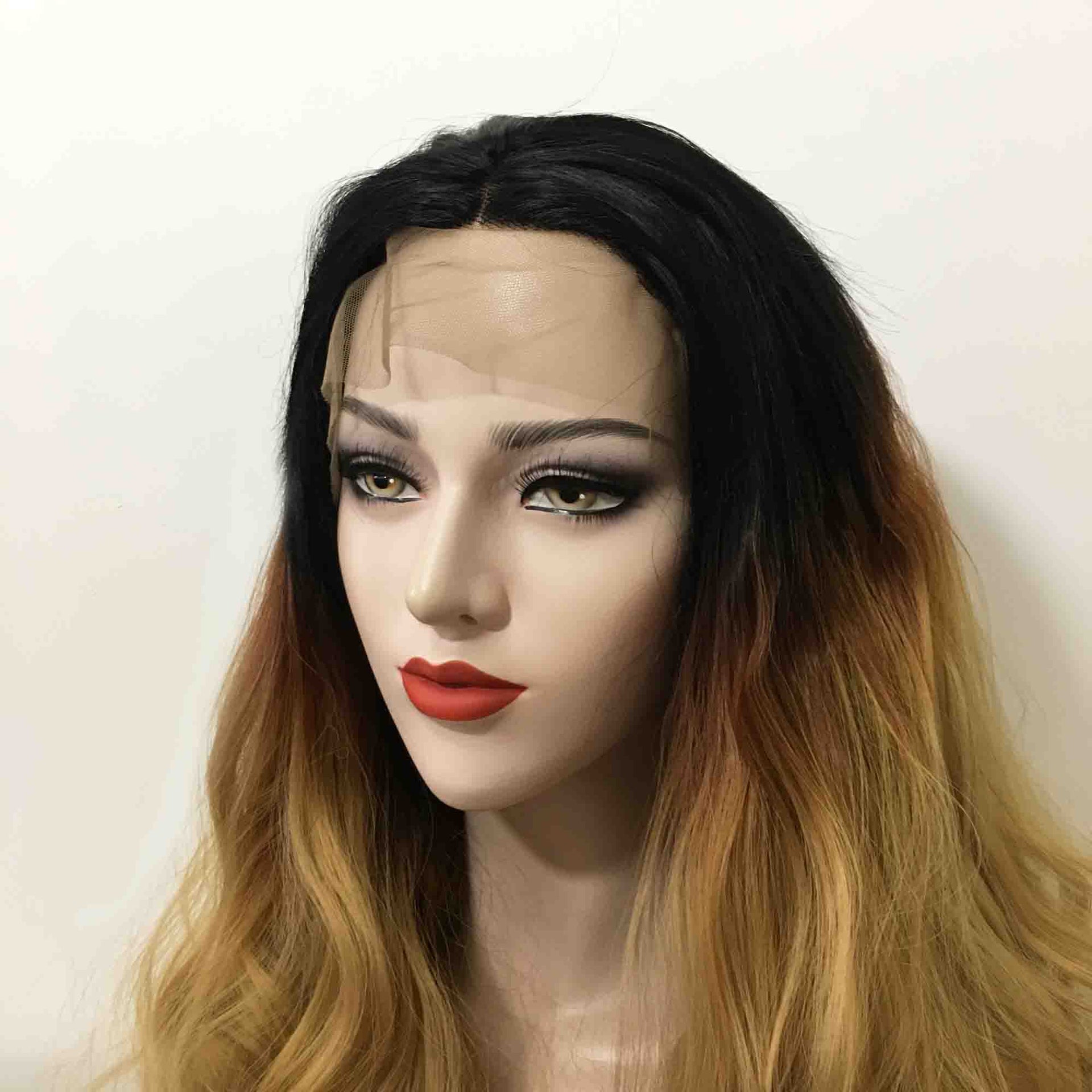 nevermindyrhead Women Ombre Brown Dark Root Lace front Long Curly Middle Part Wig