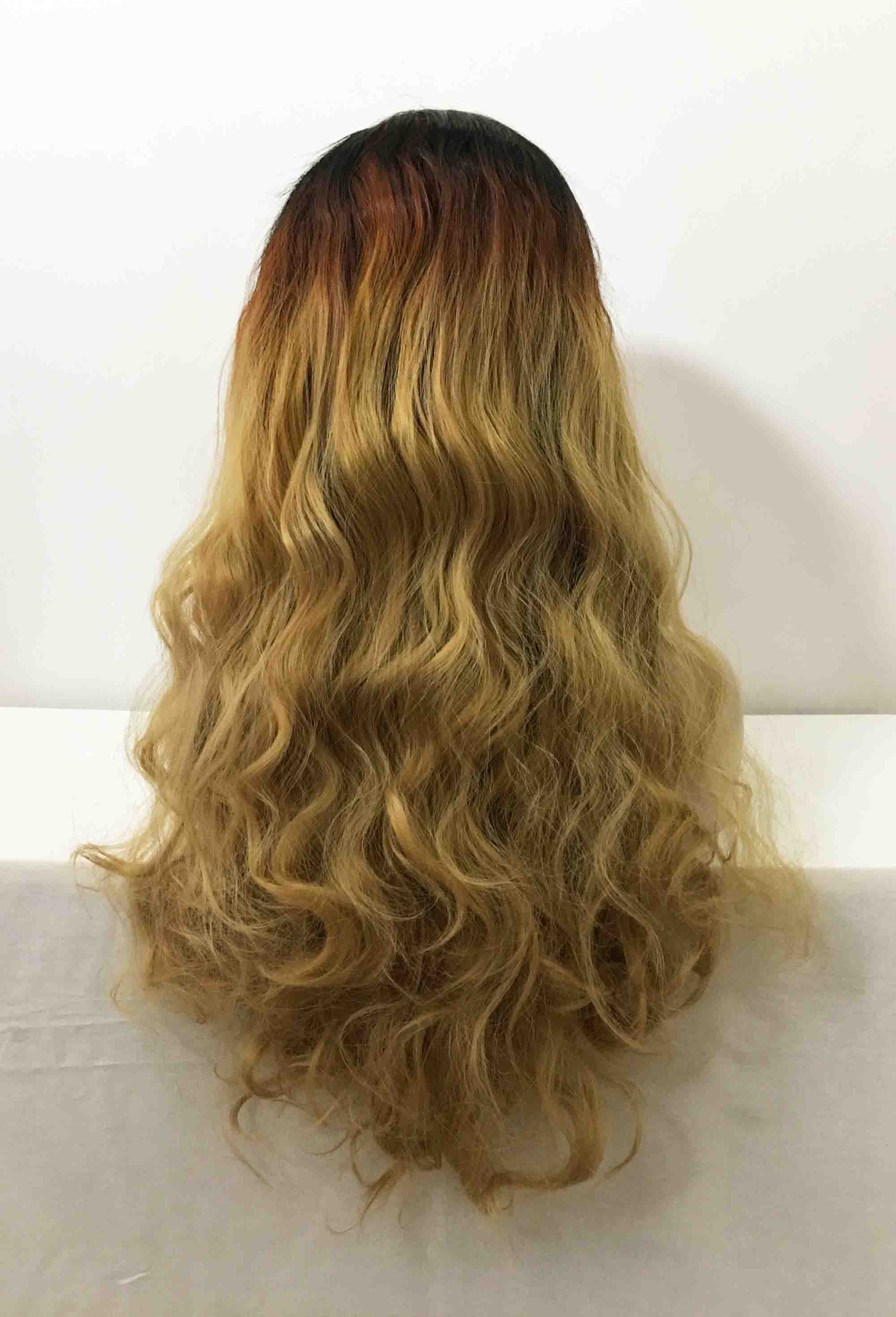 nevermindyrhead Women Ombre Brown Dark Root Lace front Long Curly Middle Part Wig