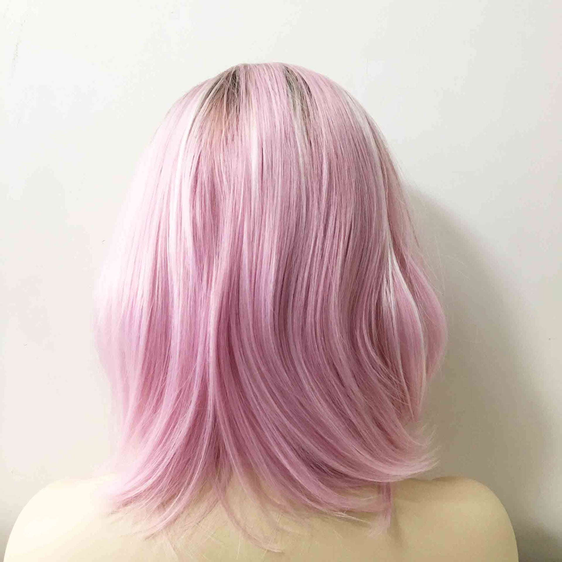 nevermindyrhead Women Ombre Pink Medium Length Natural Curls Side Part Wig