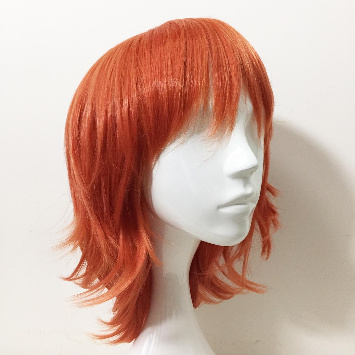 nevermindyrhead Women Orange Short Straight Fringe Bangs Layered Cosplay Wig
