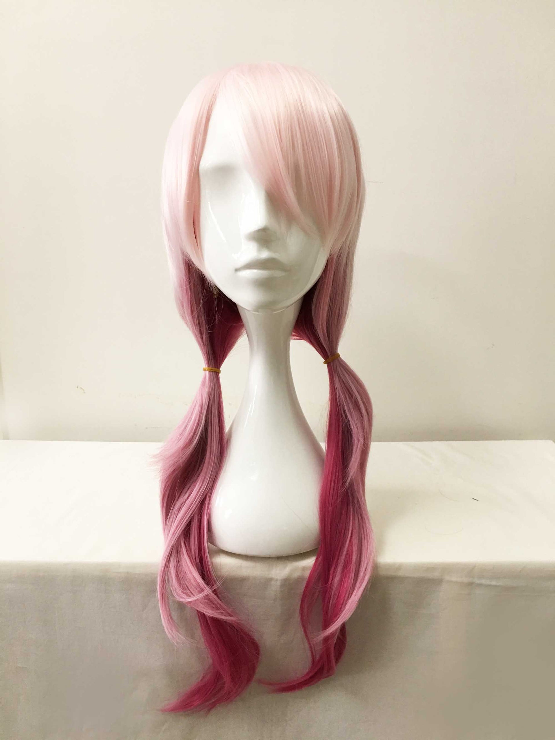 nevermindyrhead Women Pink Ombre Long Straight Ponytails Fringe Bangs Cosplay Wig