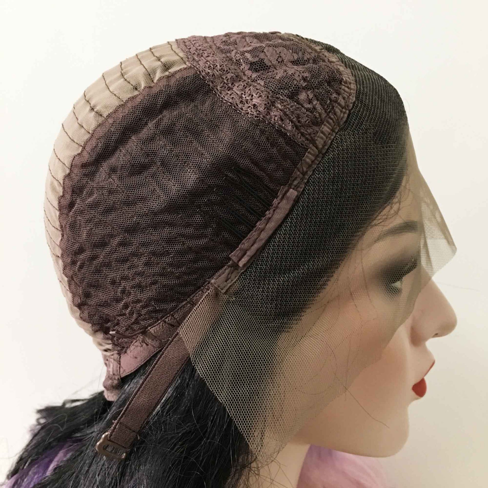 nevermindyrhead Women Pink Purple Ombre Dark Root Lace Front Long Curly Middle Part Wig