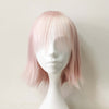 Women Pink Short Straight Fringe Bangs Thin Bob Wig