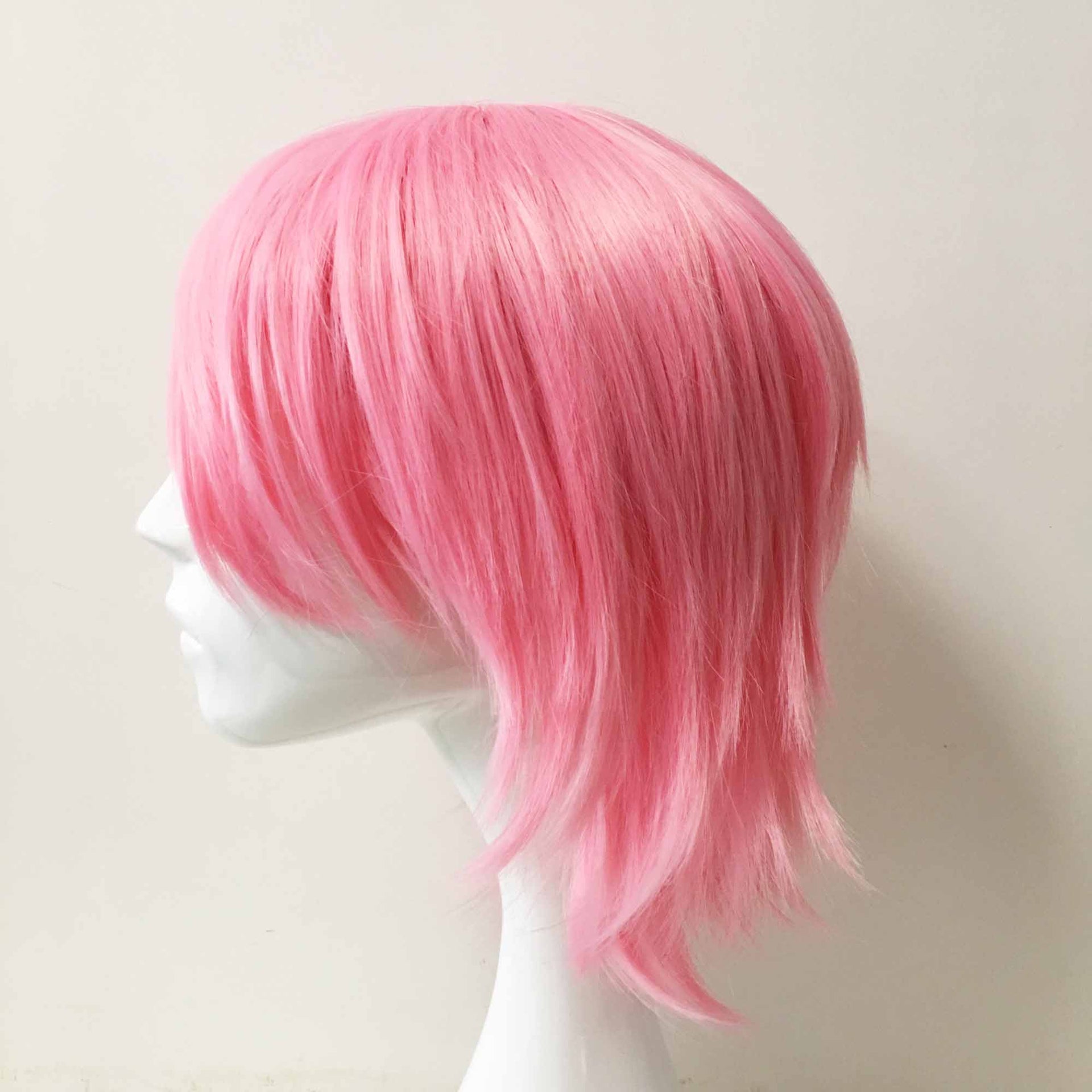 nevermindyrhead Women Pink Short Straight Long Bangs Choppy Cosplay Wig
