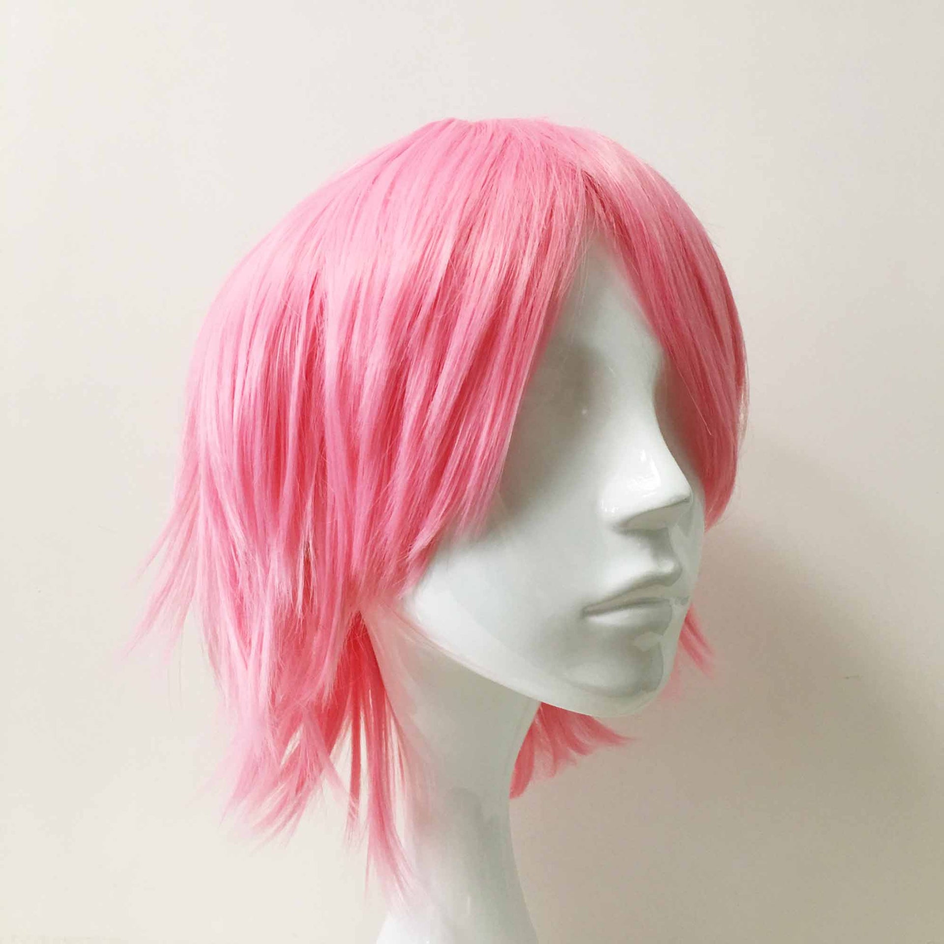 nevermindyrhead Women Pink Short Straight Long Bangs Choppy Cosplay Wig