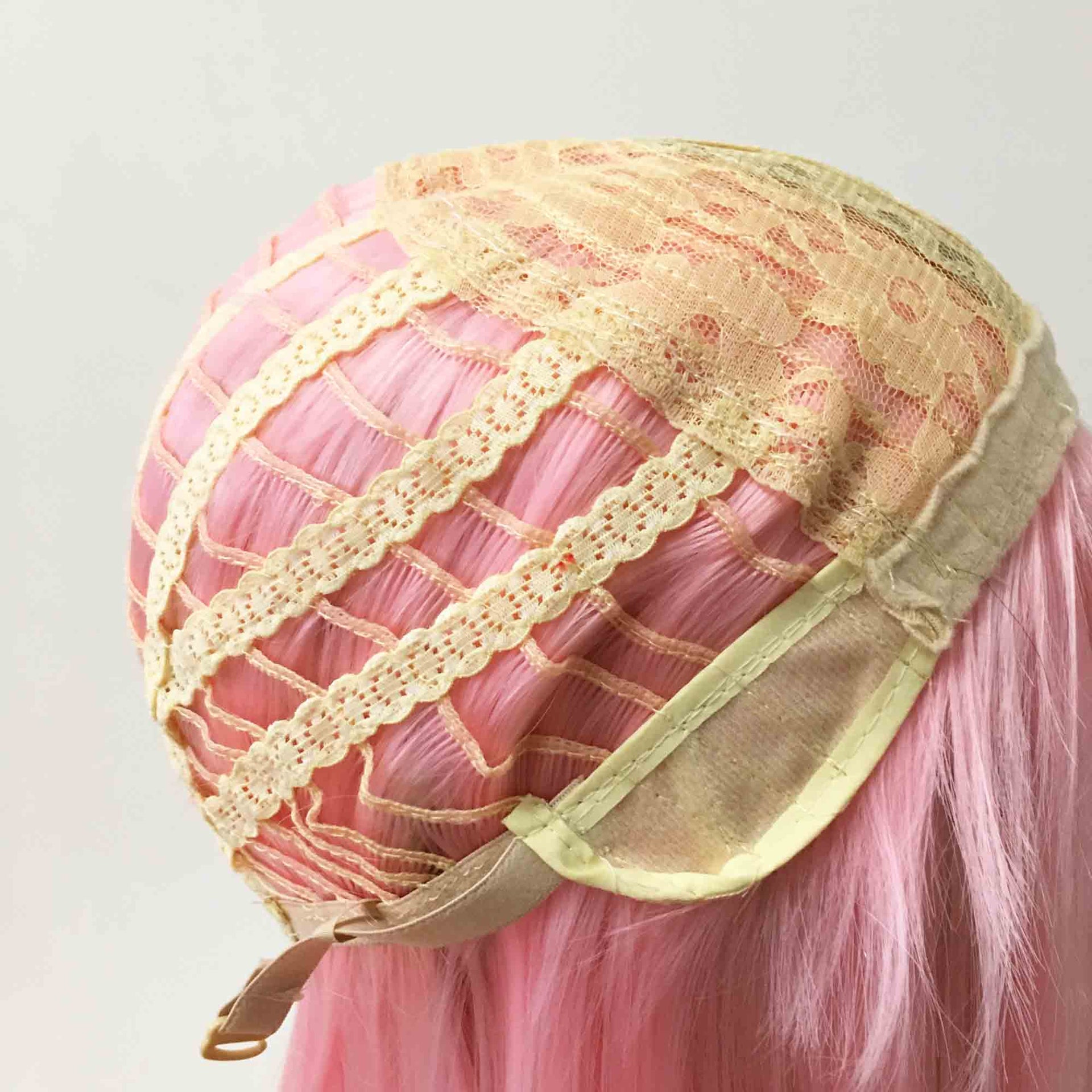 nevermindyrhead Women Pink White Split Colors Long Straight Fringe Bangs Wig