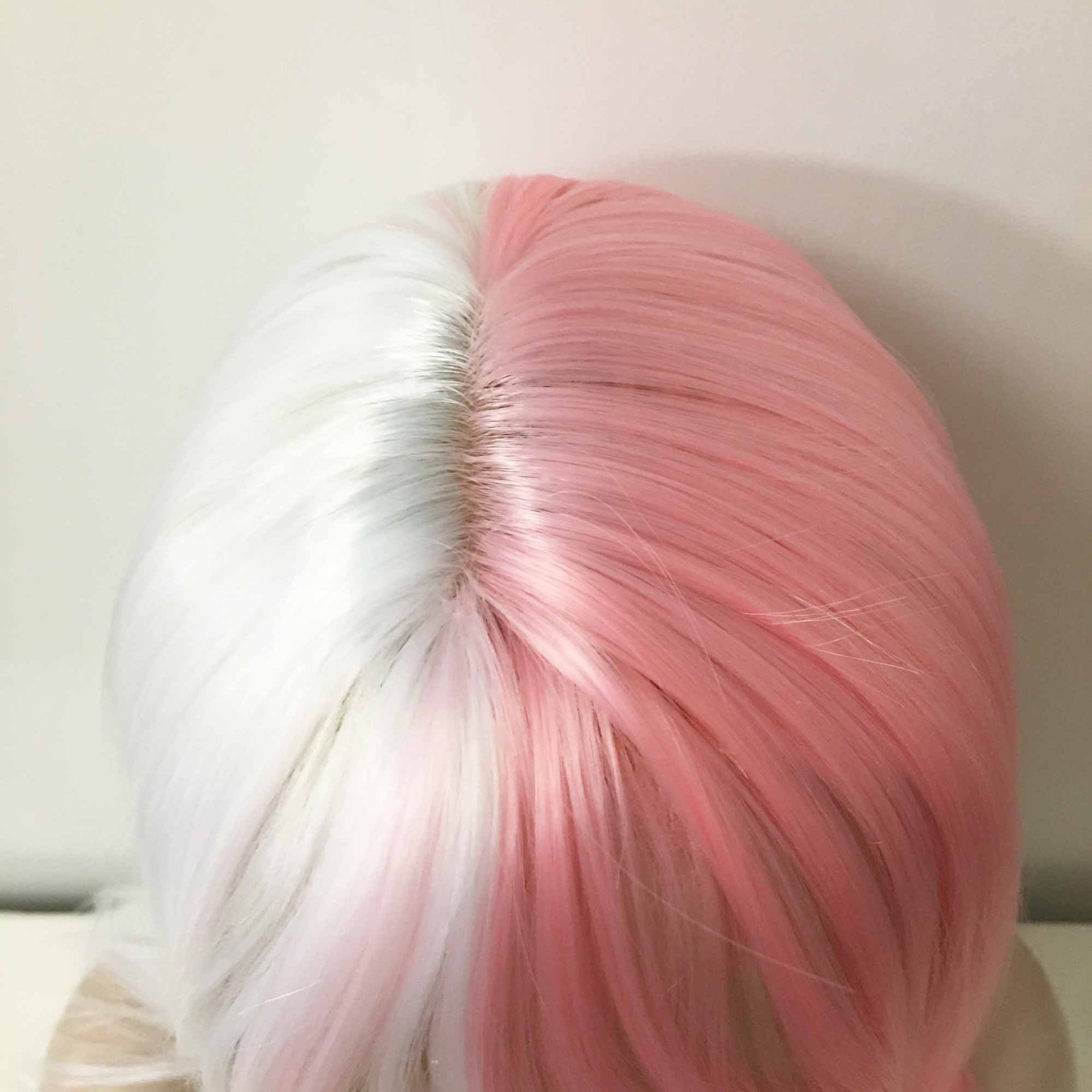 nevermindyrhead Women Pink White Split Colors Long Straight Fringe Bangs Wig