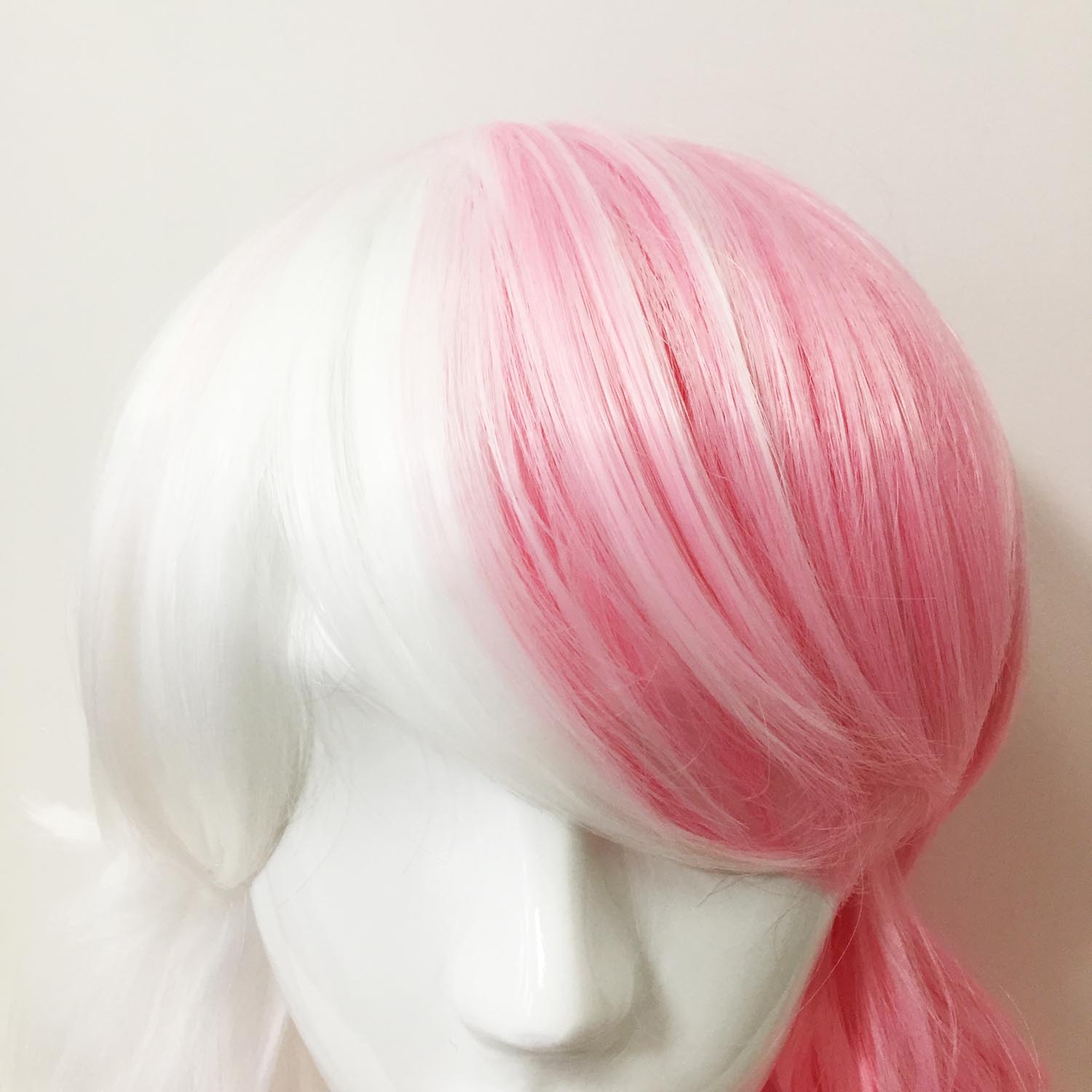 nevermindyrhead Women Pink White Split Colors Long Wavy Fringe Bangs Cosplay Wig