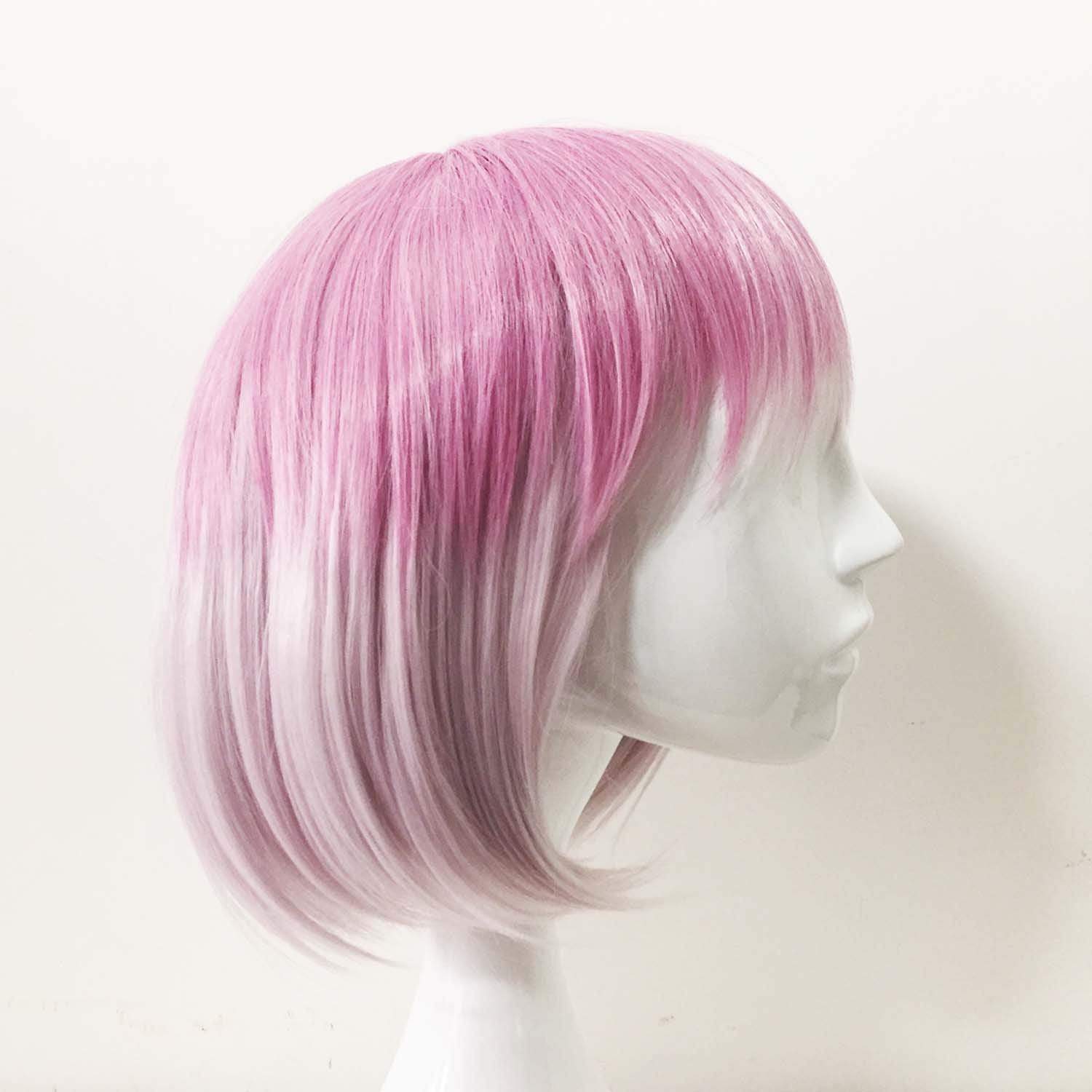 nevermindyrhead Women PinkTwo Tone Short Straight Bob Fringe Bangs Wig