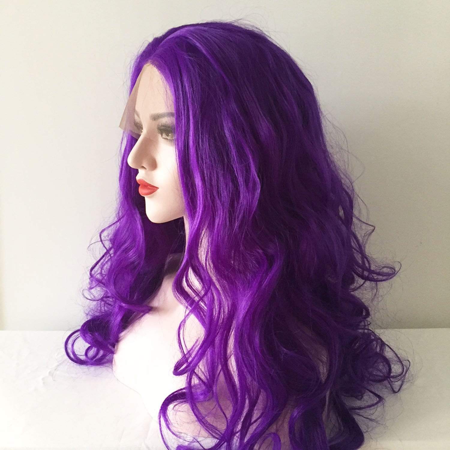 nevermindyrhead Women Purple Lace Front Long Curly Middle Part Wig