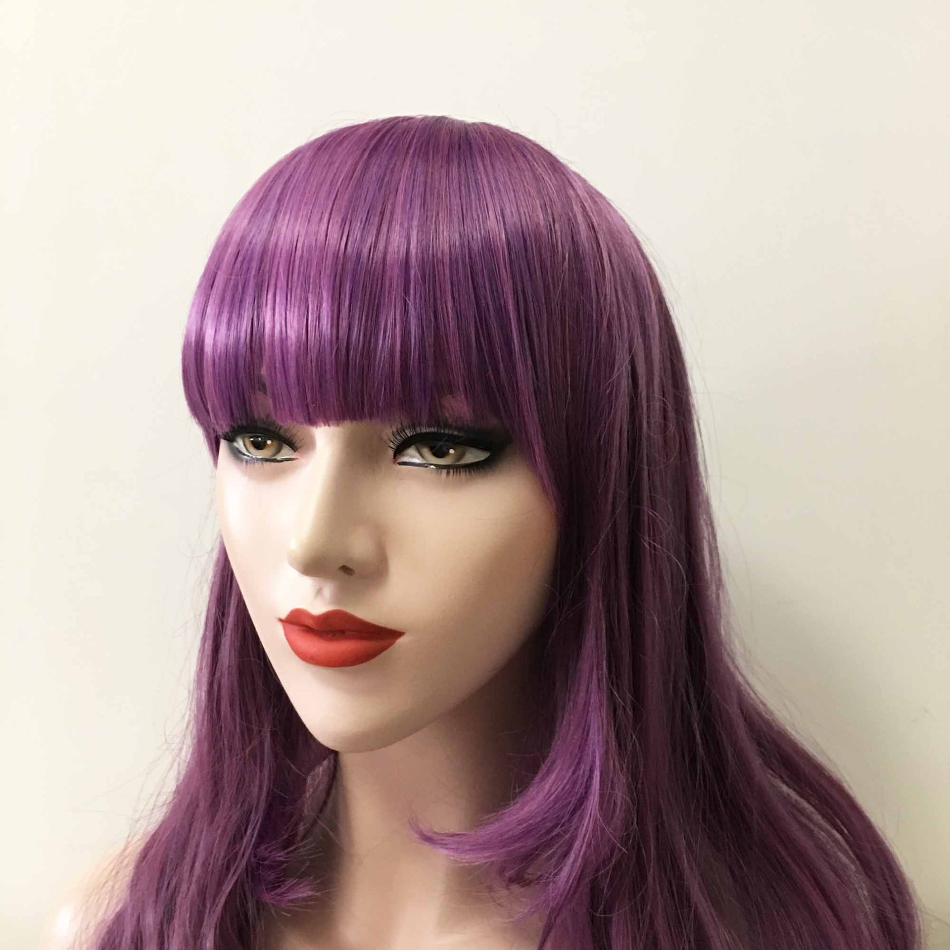 nevermindyrhead Women Purple Long Wavy Blunt Bangs Layered Wig