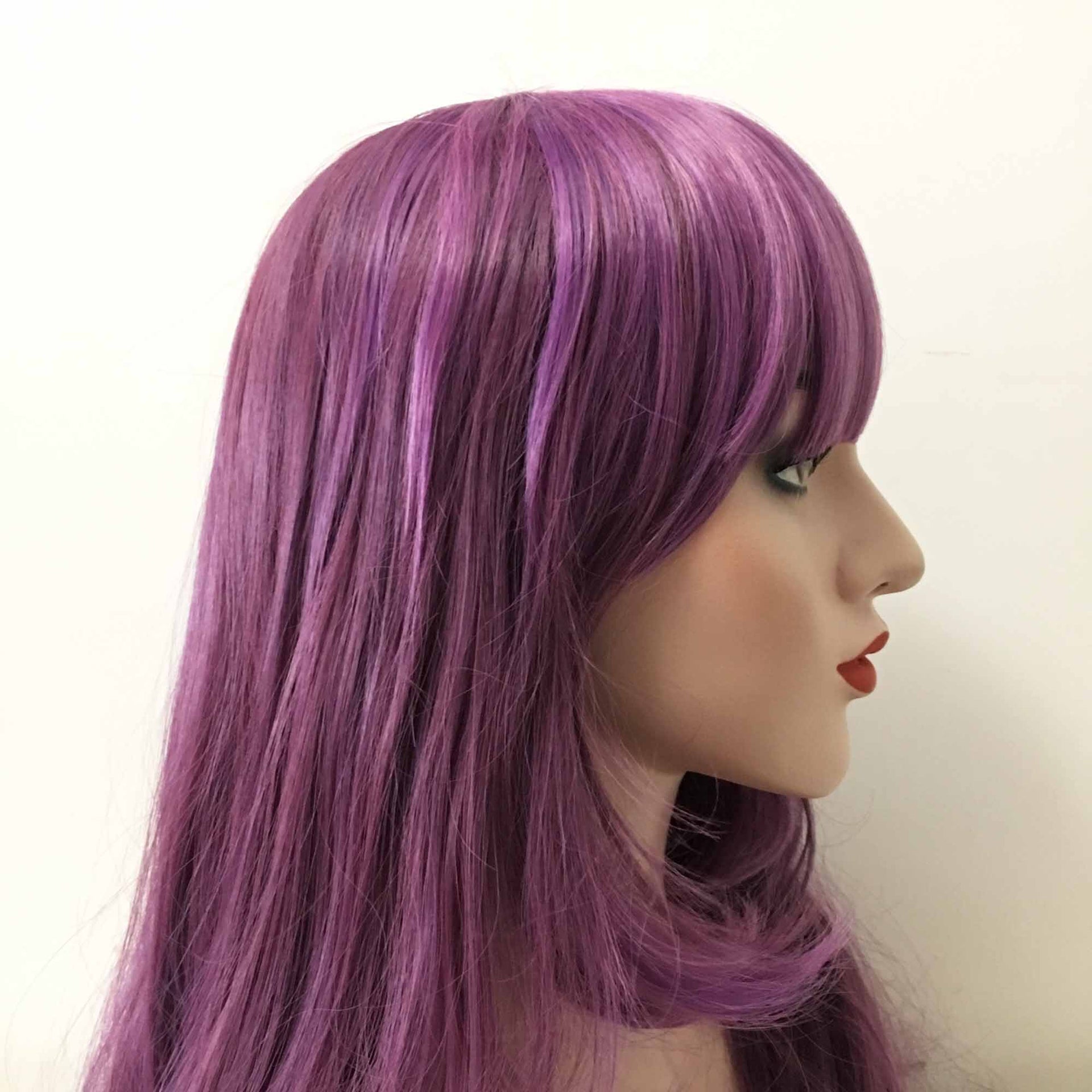 nevermindyrhead Women Purple Long Wavy Blunt Bangs Layered Wig