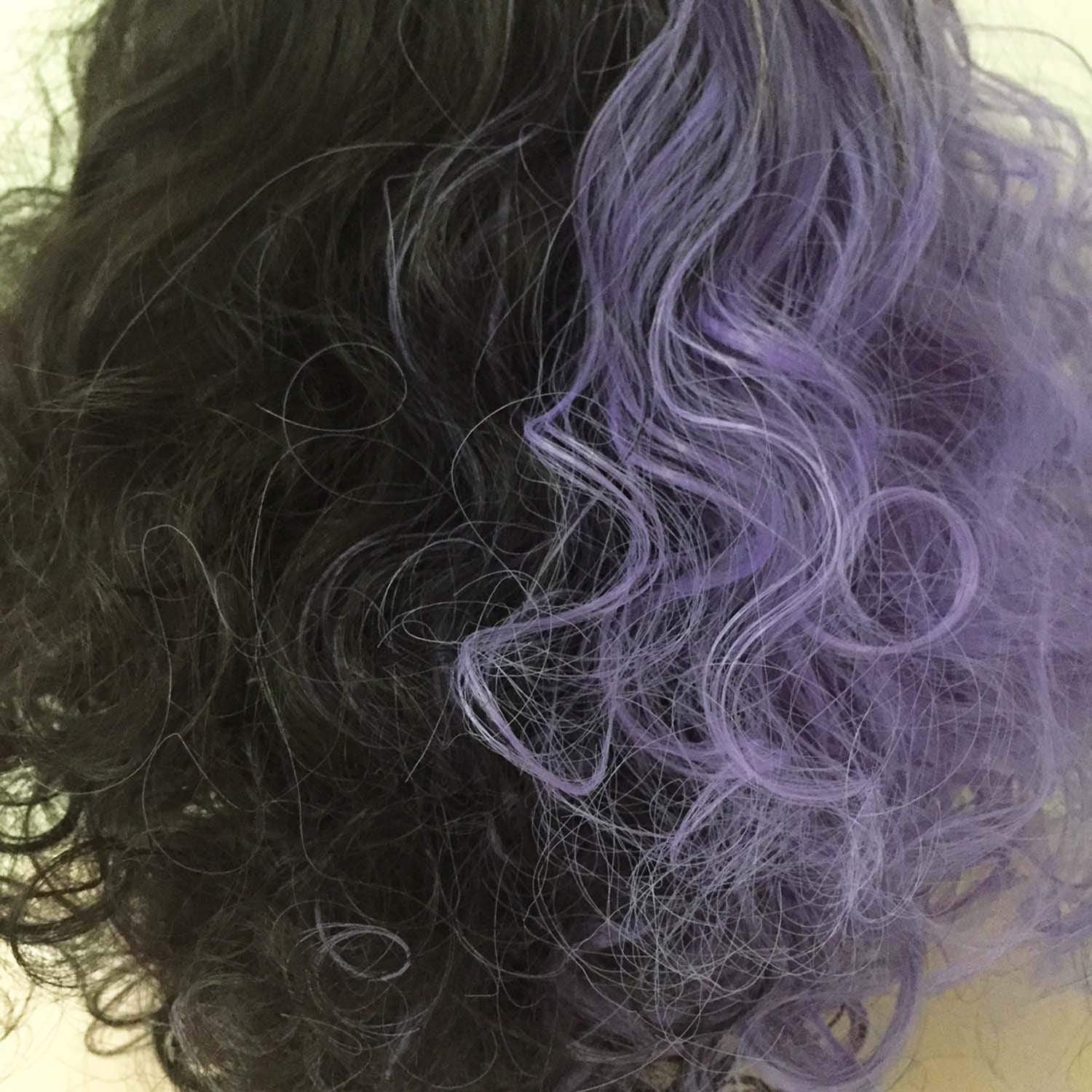 nevermindyrhead Women Purple Pink Black Long Curly Fringe Bangs Messy Wig