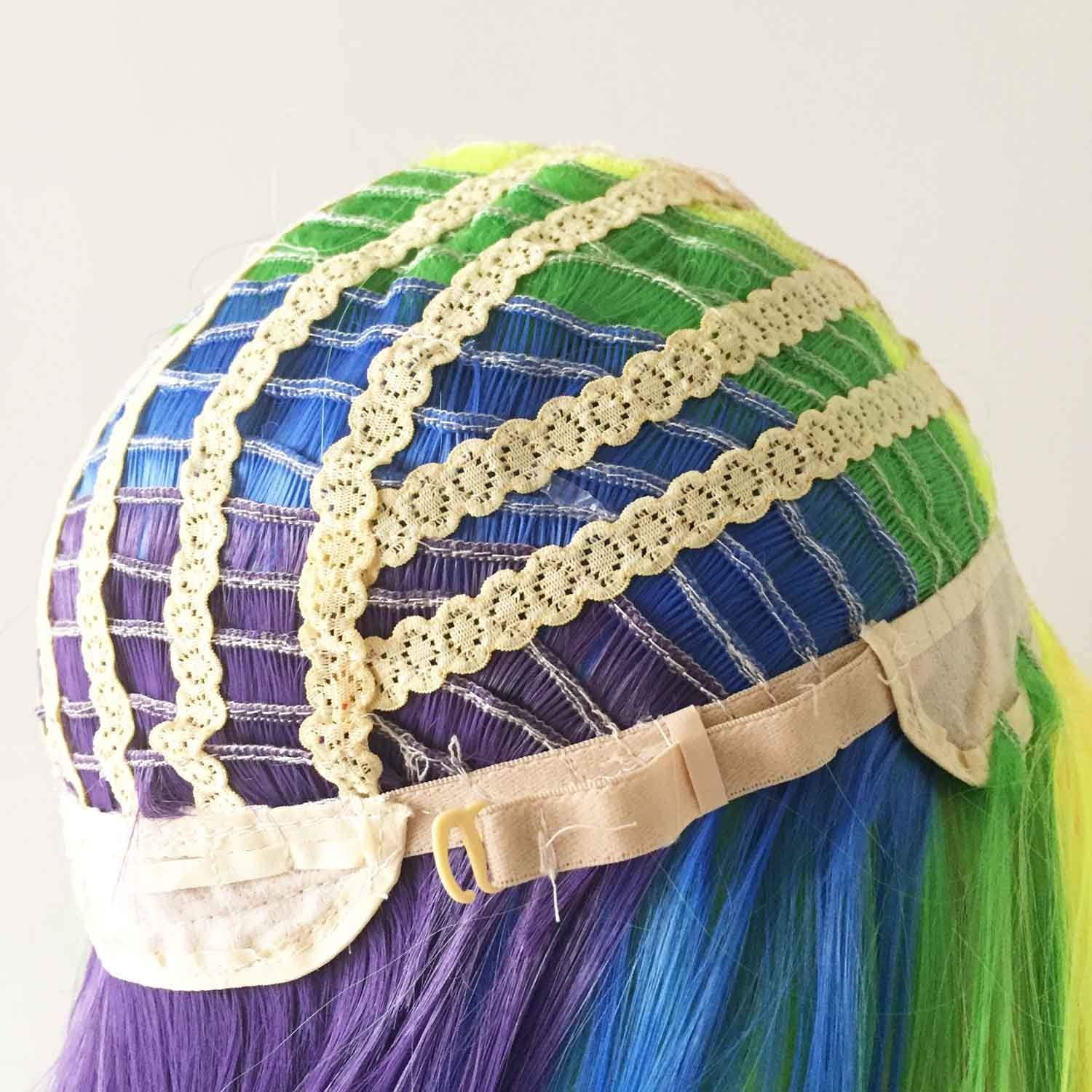 nevermindyrhead Women Rainbow Colors Long Straight Fringe Bangs Layered Party Wig