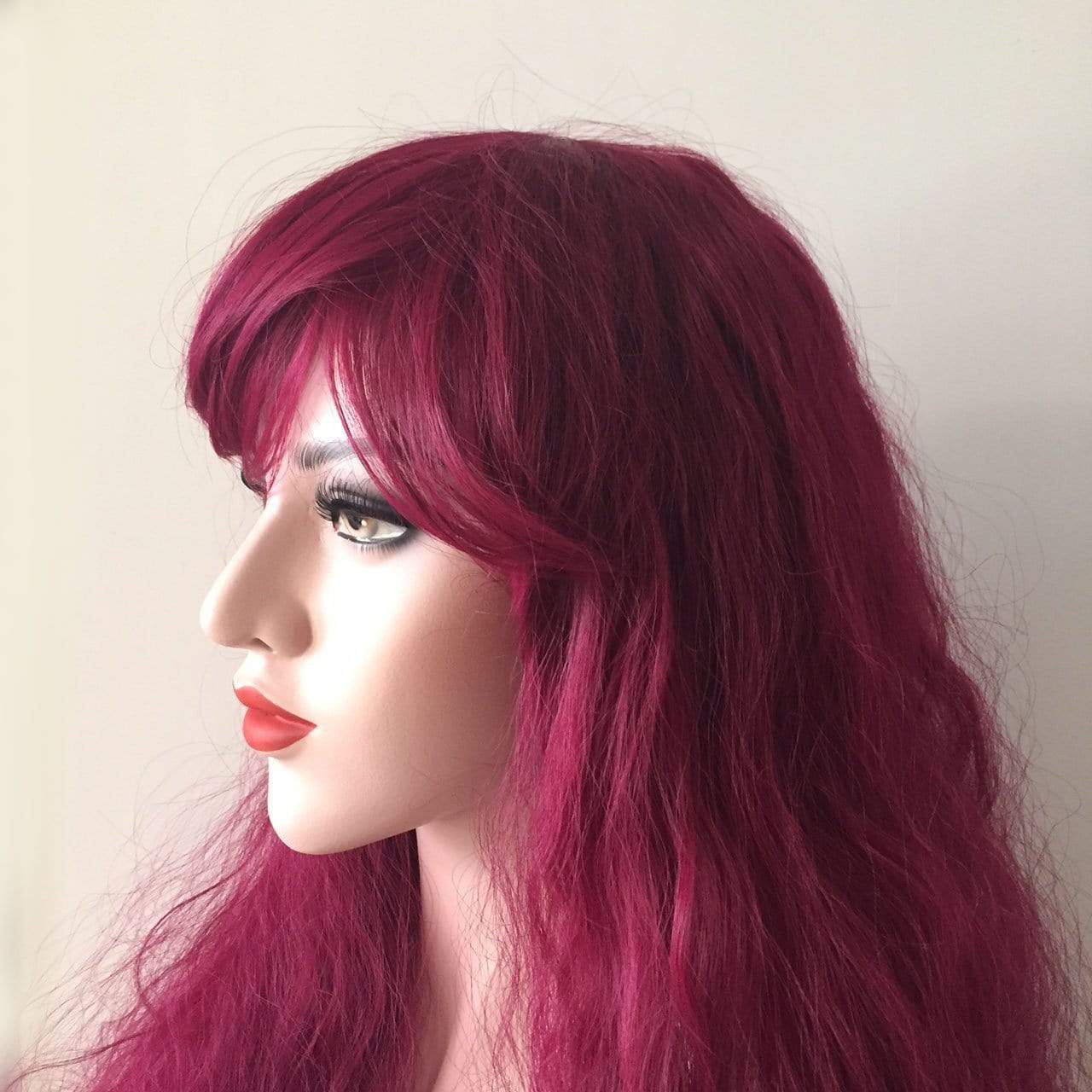 nevermindyrhead Women Red Long Curly Frizzy Fringe Bangs Wig