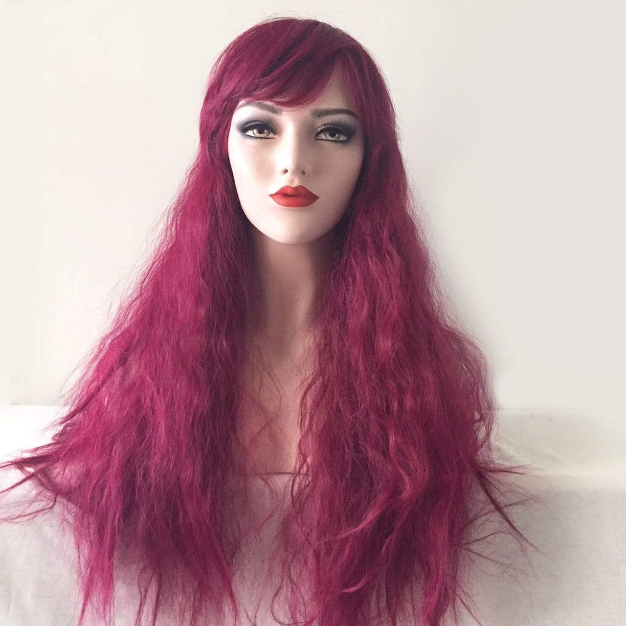 nevermindyrhead Women Red Long Curly Frizzy Fringe Bangs Wig