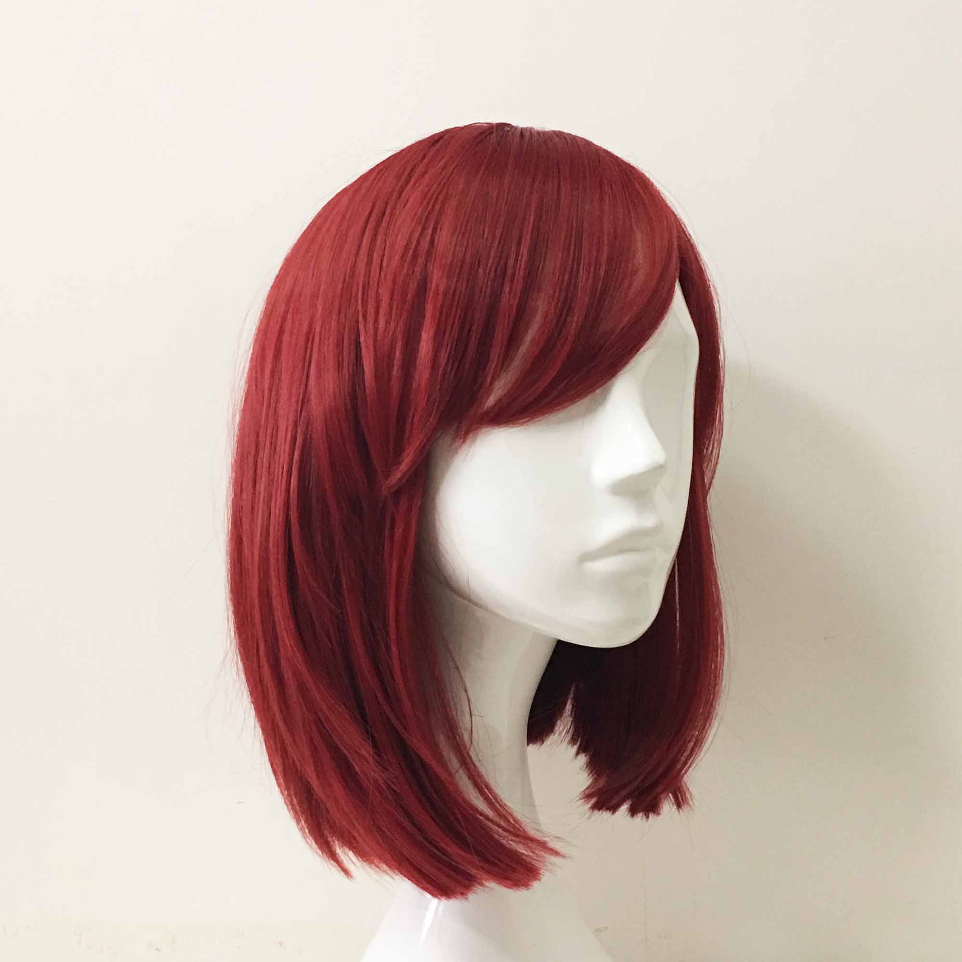 nevermindyrhead Women Red Medium Length Straight Side Swept Bangs Bob Wig