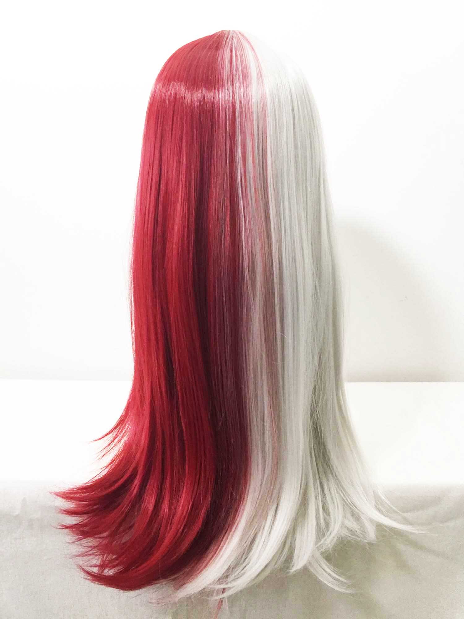 nevermindyrhead Women Red White Split Colors Long Straight Long Bangs CosplayWig
