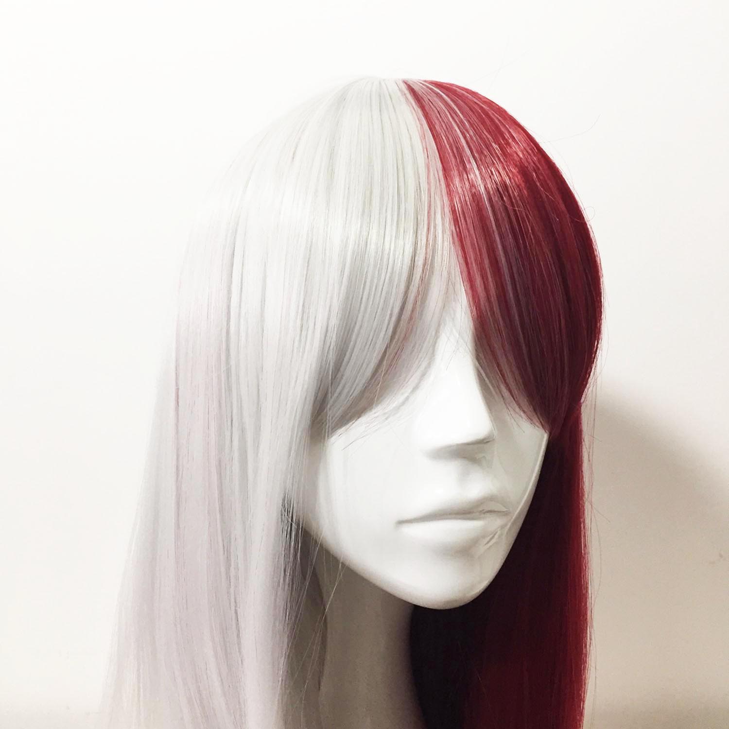 nevermindyrhead Women Red White Split Colors Long Straight Long Bangs CosplayWig