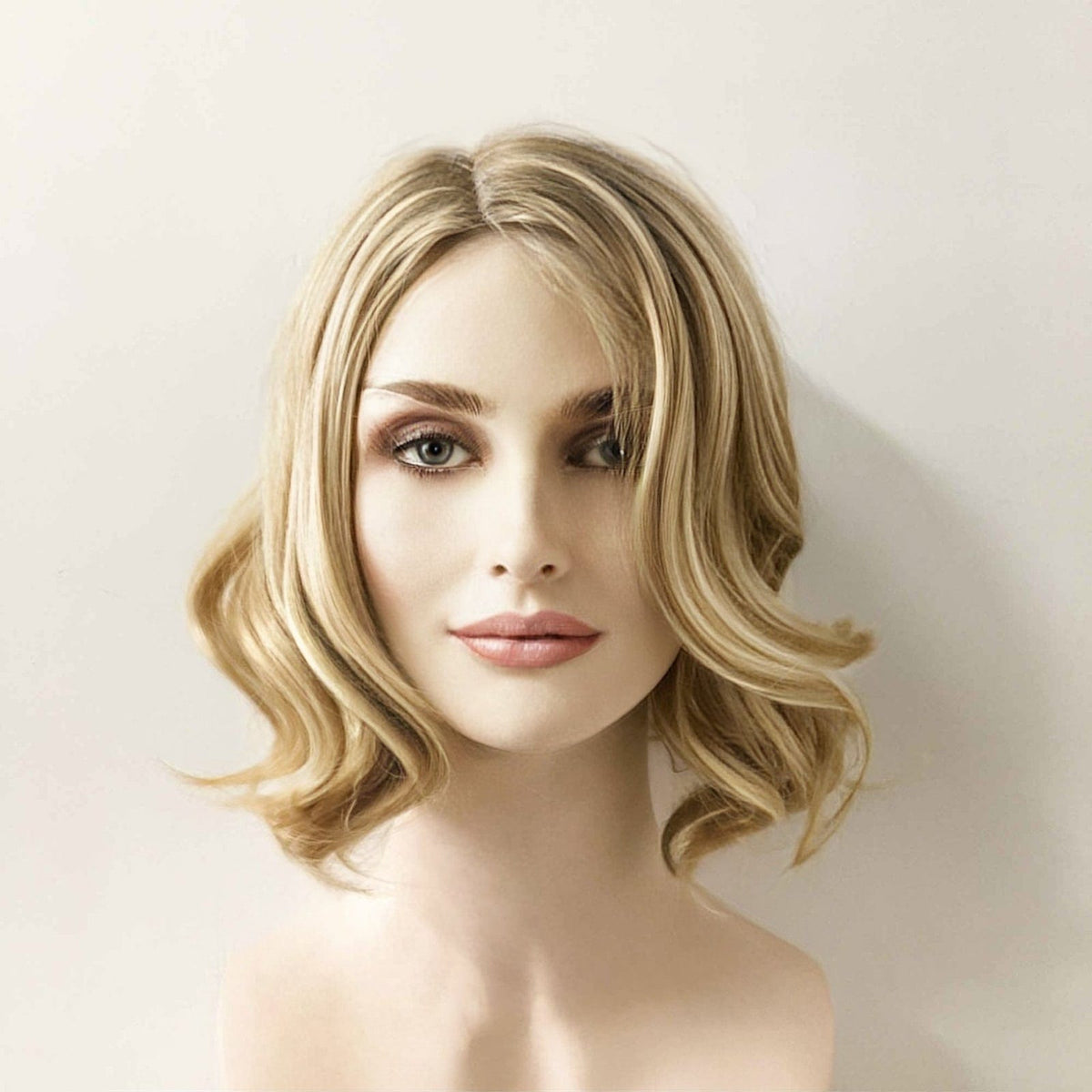 Blonde mix Bob baby hair short wig SidePart 2216 Short Wavy Synthetic Wig Ombre Blonde Layered Side Part Lace  main image 2