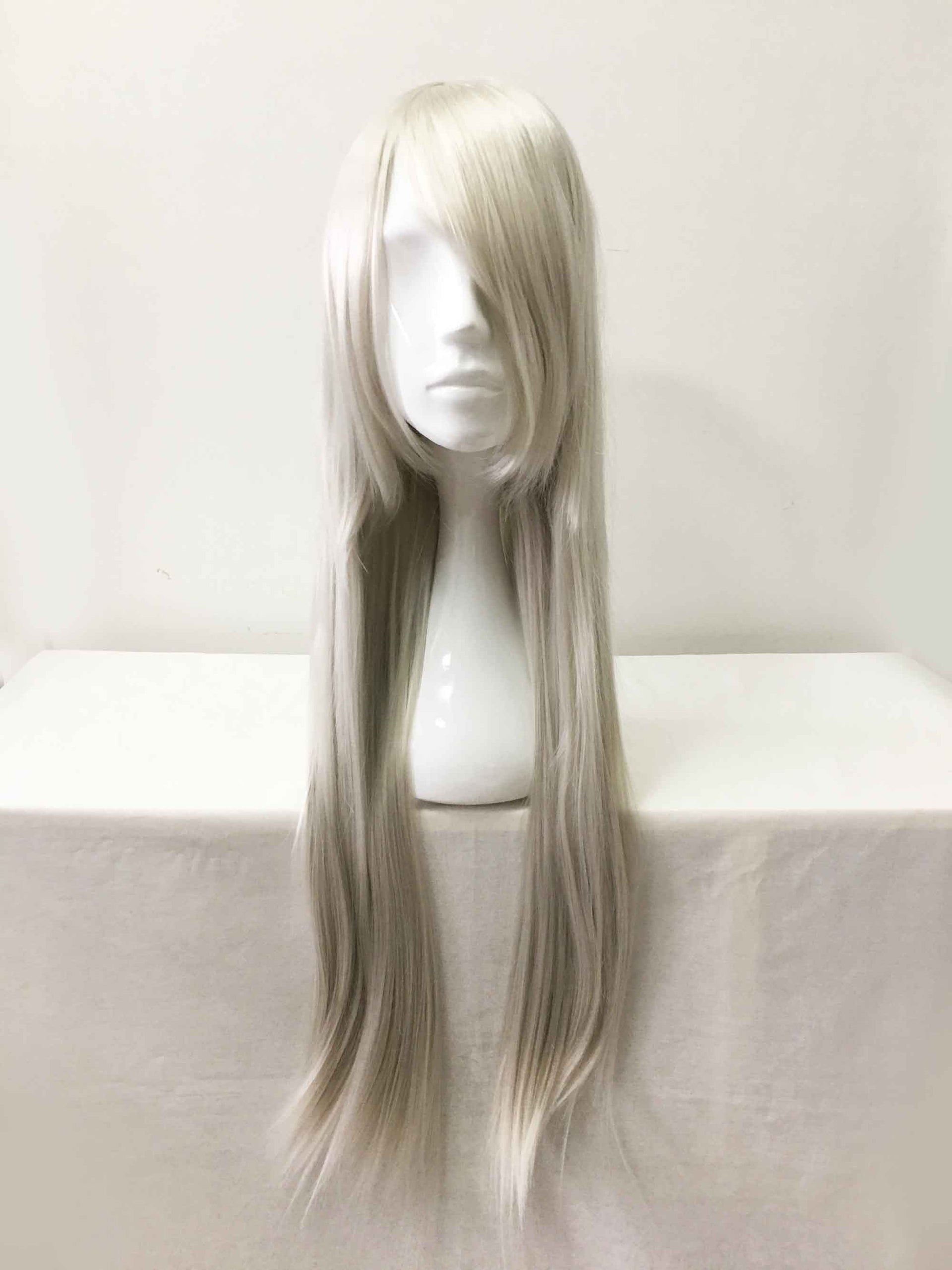 nevermindyrhead Women Silver White Long Straight Long Side Swept Bangs Cosplay Wig