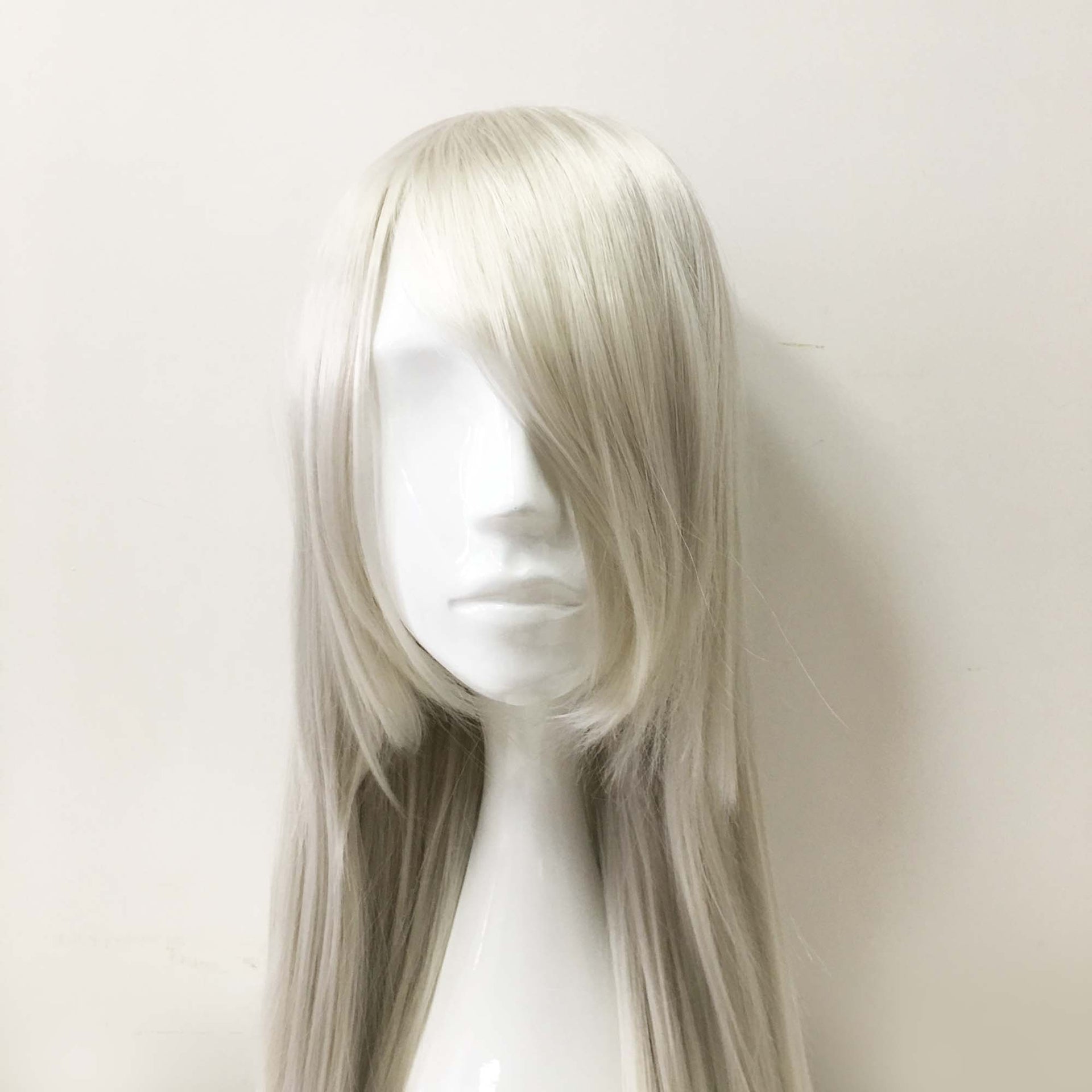 nevermindyrhead Women Silver White Long Straight Long Side Swept Bangs Cosplay Wig