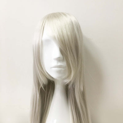 Women Silver White Long Straight Long Side Swept Bangs Cosplay Wig
