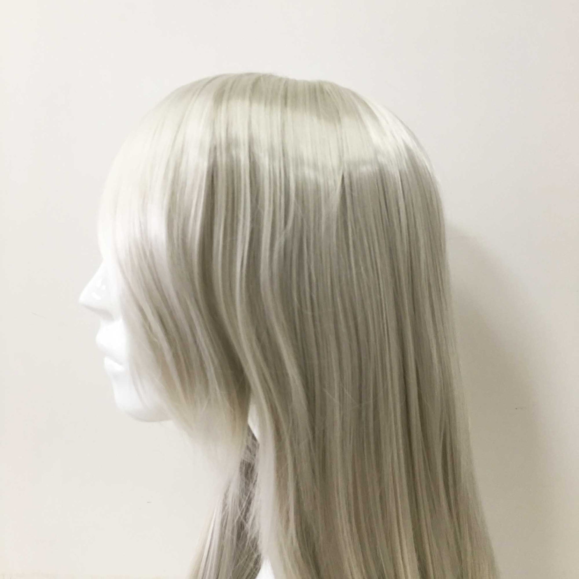 nevermindyrhead Women Silver White Long Straight Long Side Swept Bangs Cosplay Wig