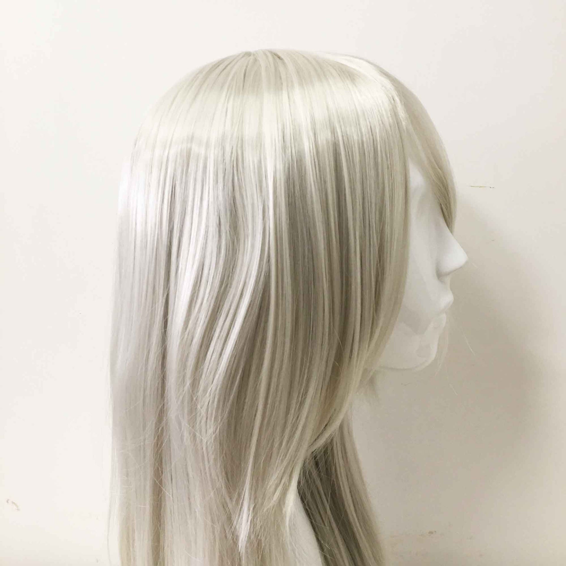 nevermindyrhead Women Silver White Long Straight Long Side Swept Bangs Cosplay Wig