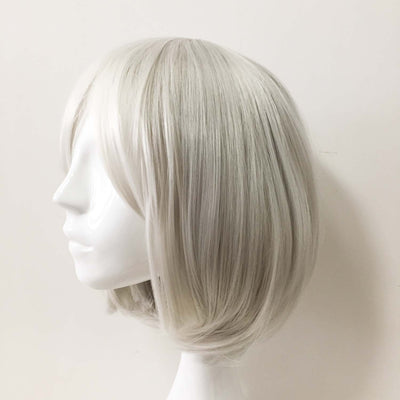 Women Silver White Short Straight Fringe Bangs Bob Cosplay Wig