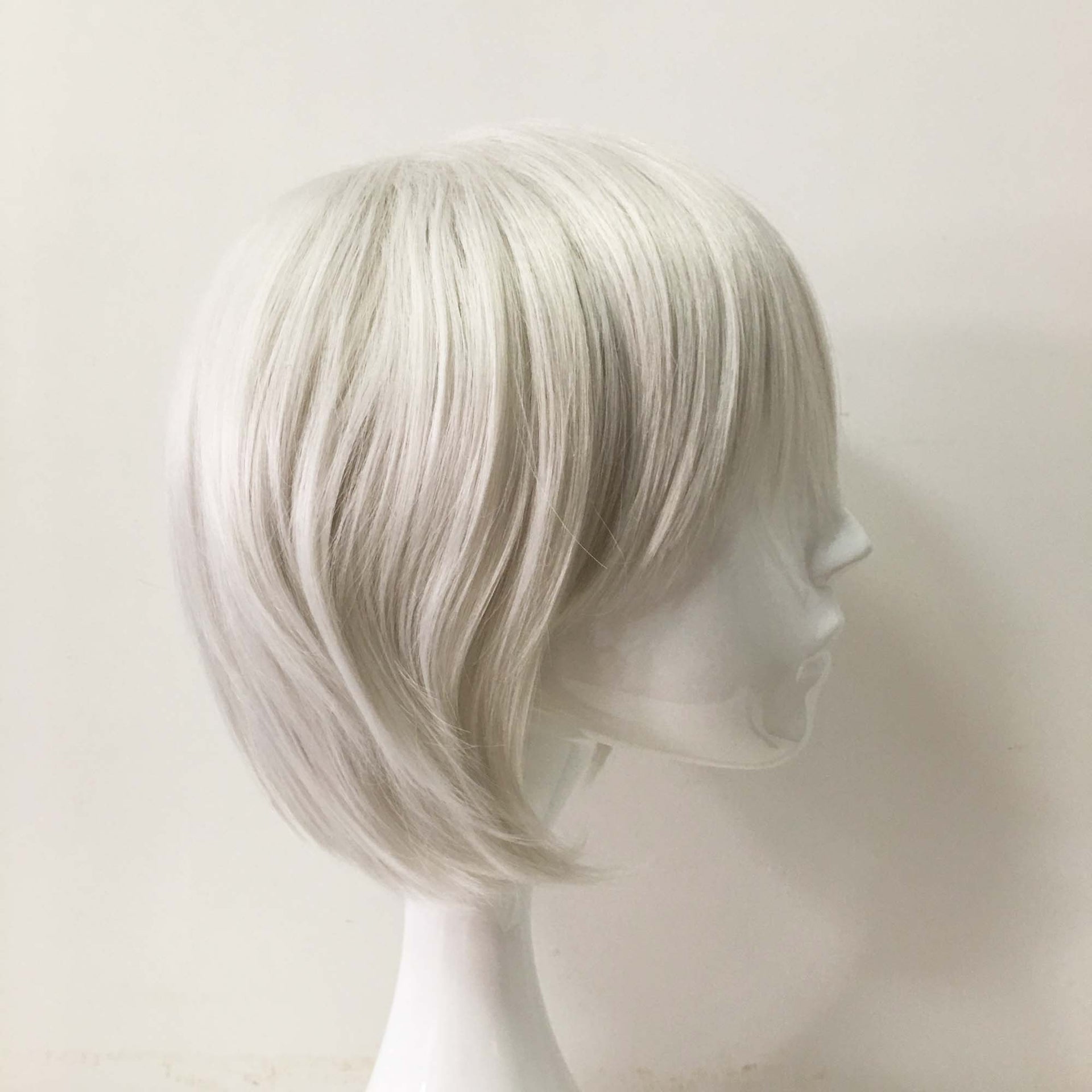 nevermindyrhead Women Silver White Short Straight Fringe Bangs Cosplay Wig